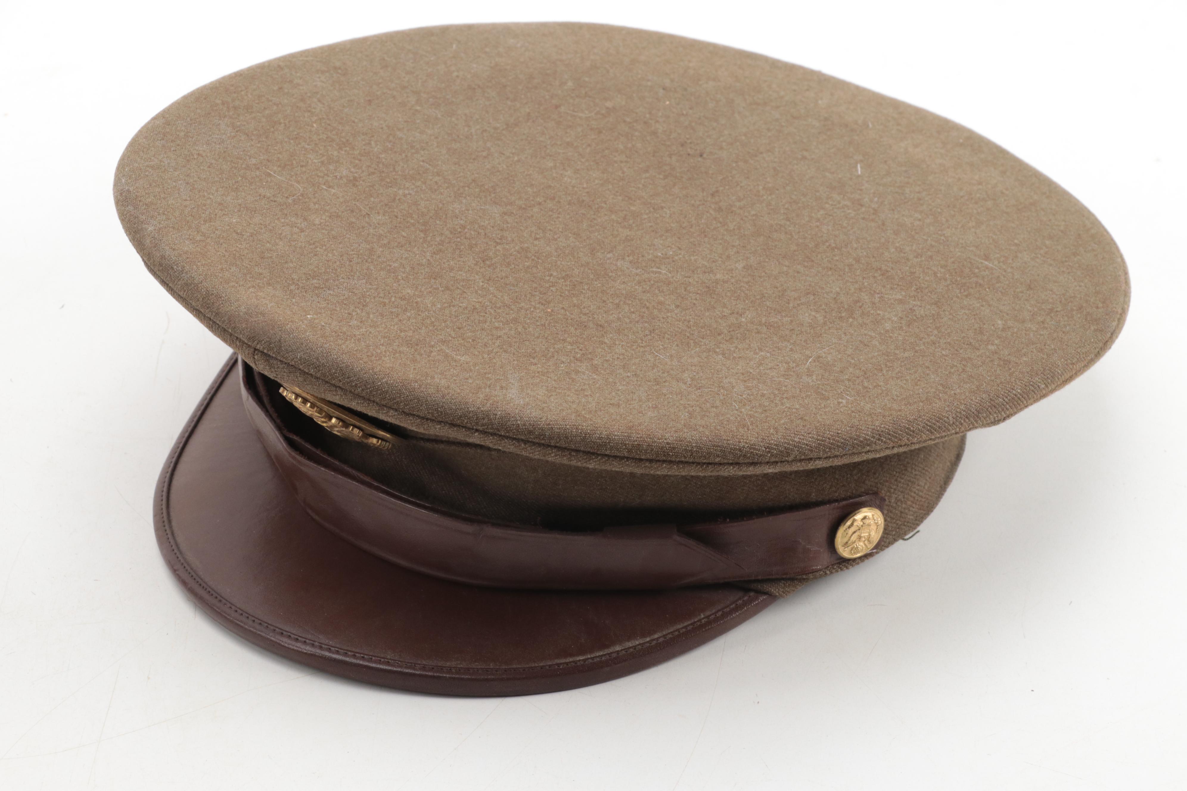 World War I and II Era Leg Gaiters, Brodie Helmet and Officer's Cap