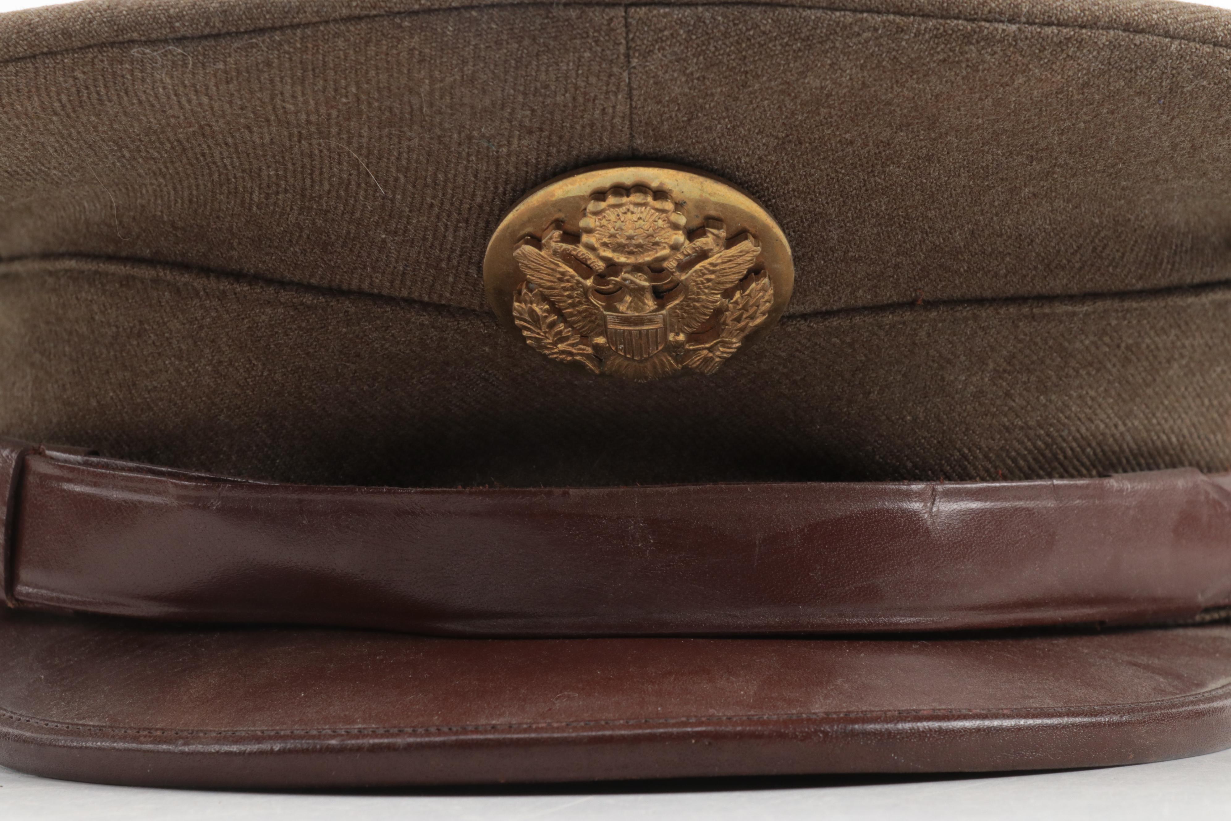 World War I and II Era Leg Gaiters, Brodie Helmet and Officer's Cap