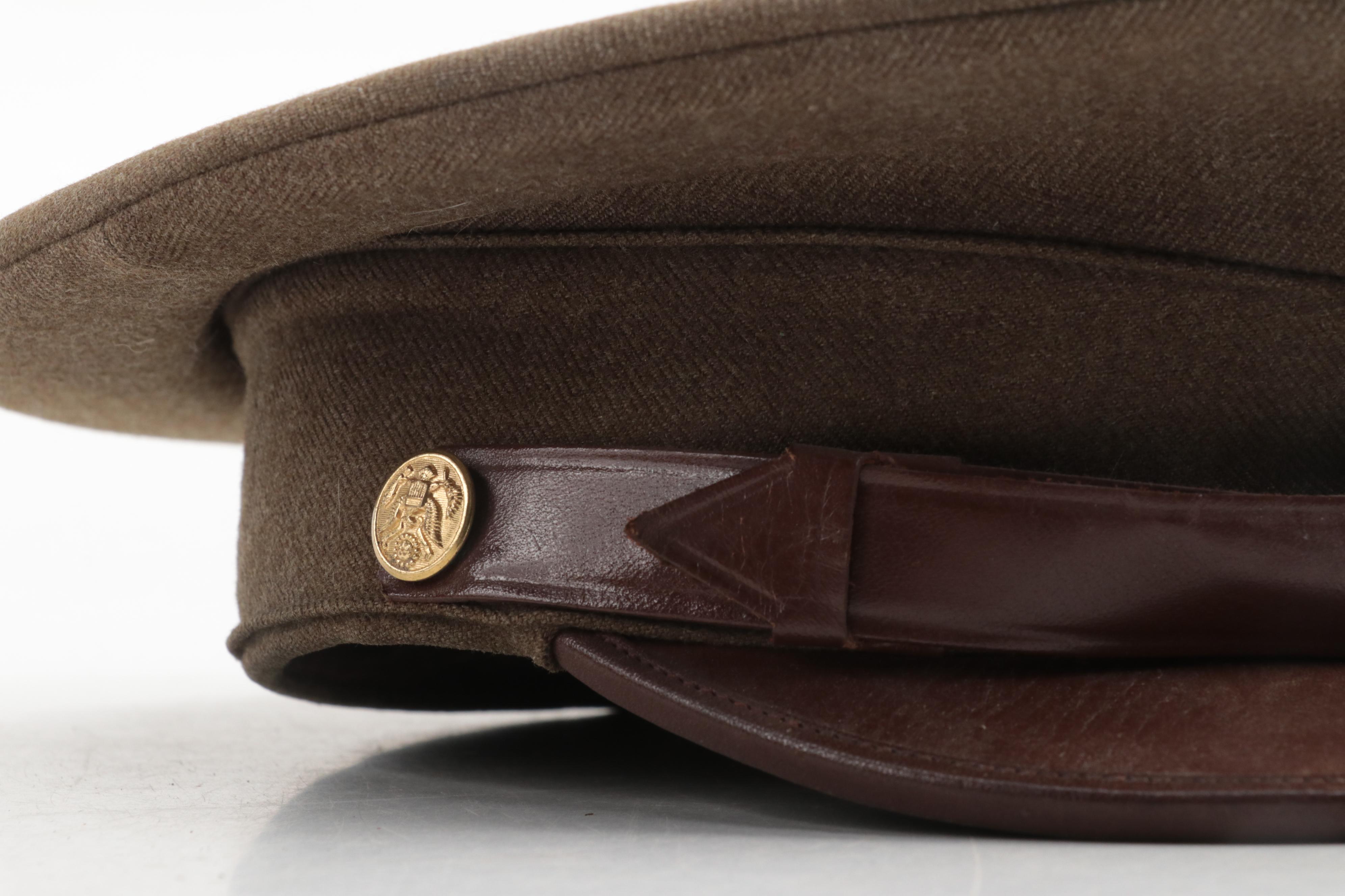 World War I and II Era Leg Gaiters, Brodie Helmet and Officer's Cap