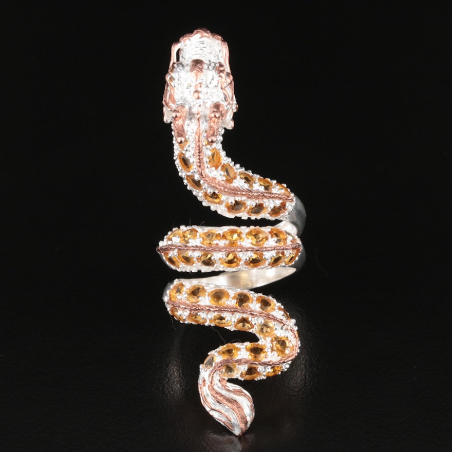 Sterling Citrine Dragon Wrap Ring