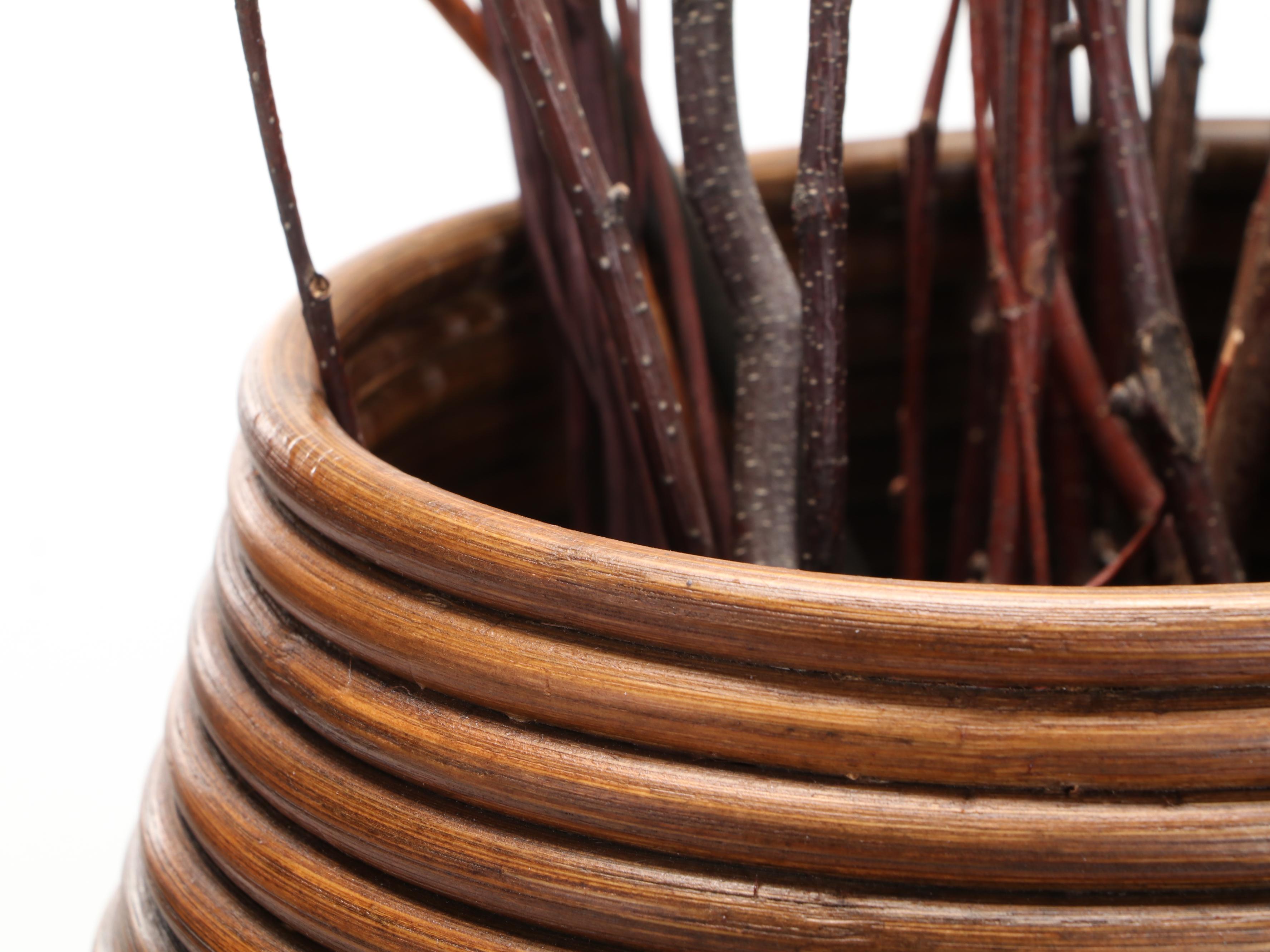 Wooden Floor Vase with Artificial Flowers