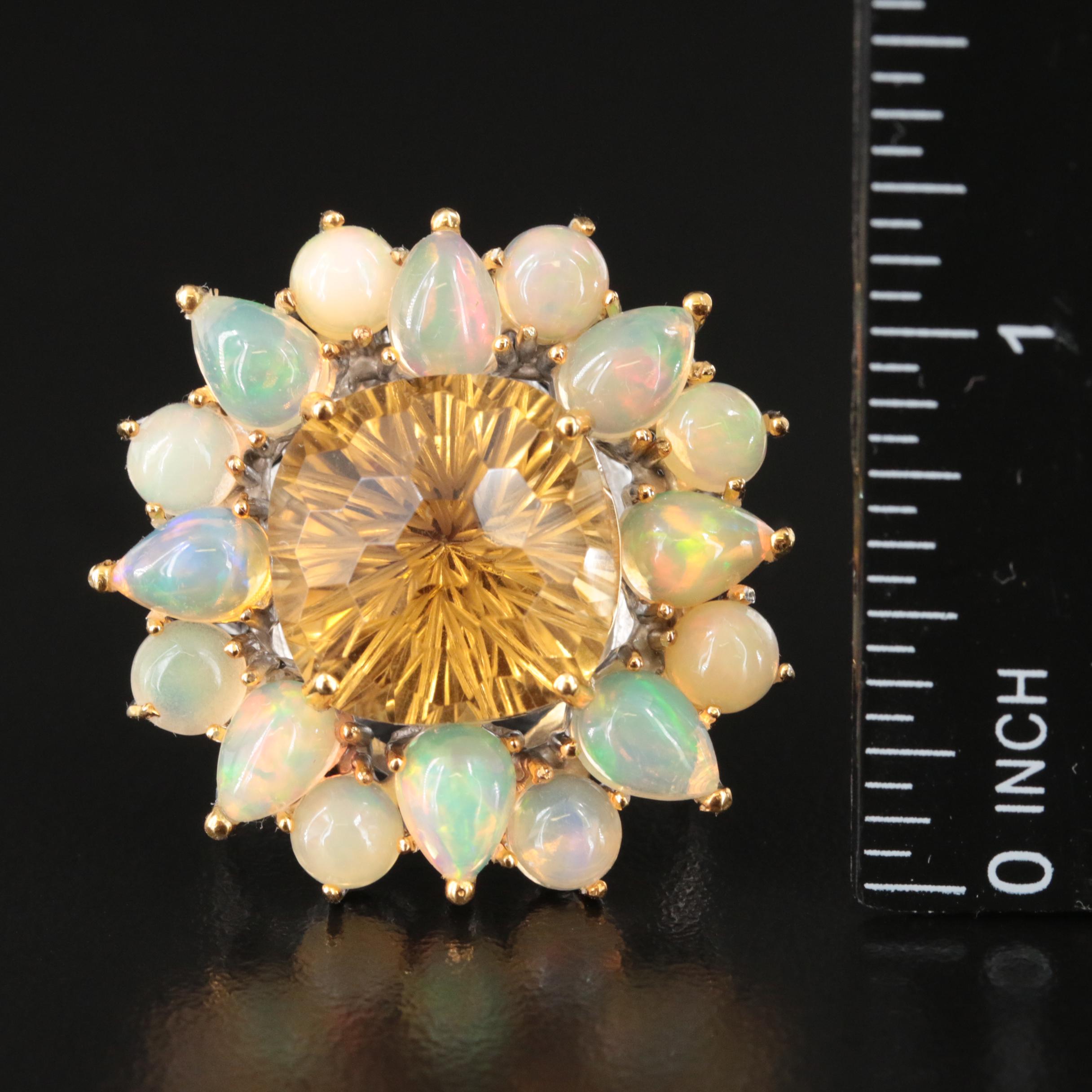 Sterling Citrine and Opal Ring