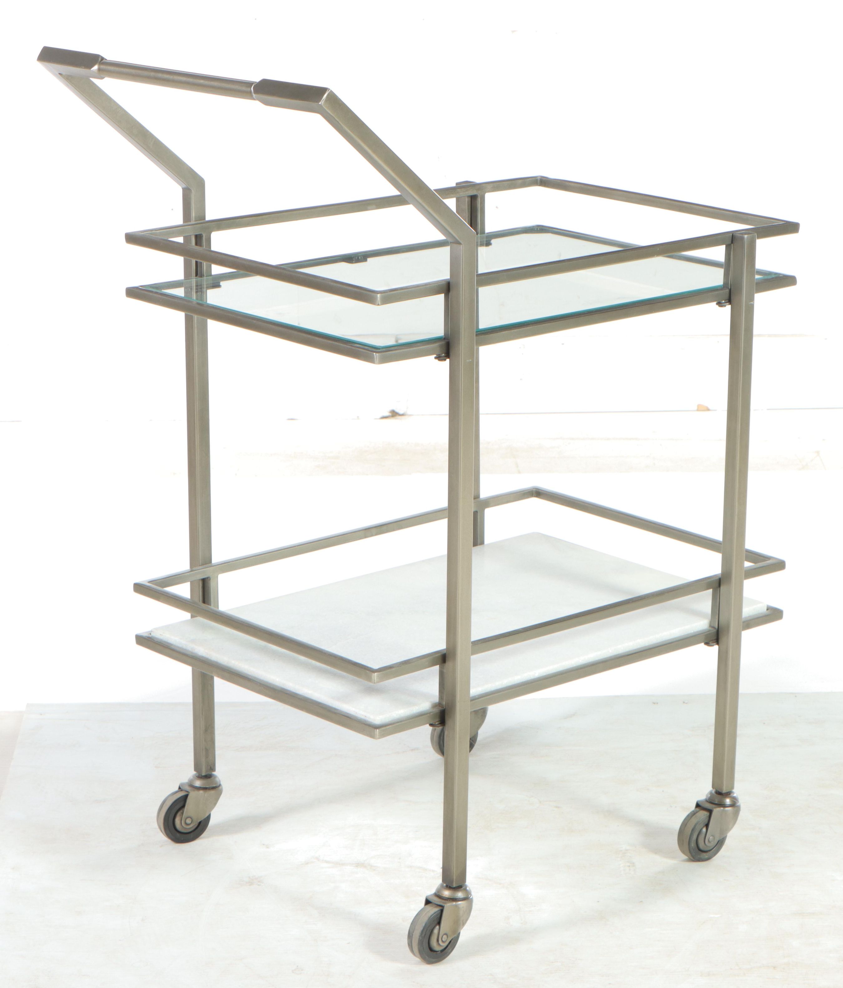 Crate & Barrel "Renee" Steel, Glass, and Marble Bar Cart