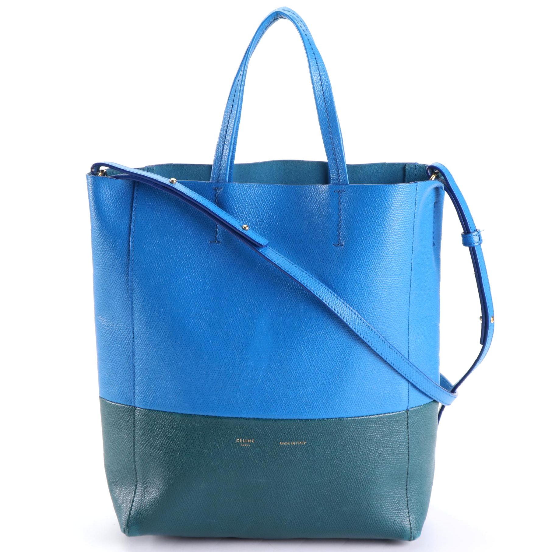 Céline Vertical Small Cabas Two-Way Tote Bag in Bicolor Grained Calfskin Leather