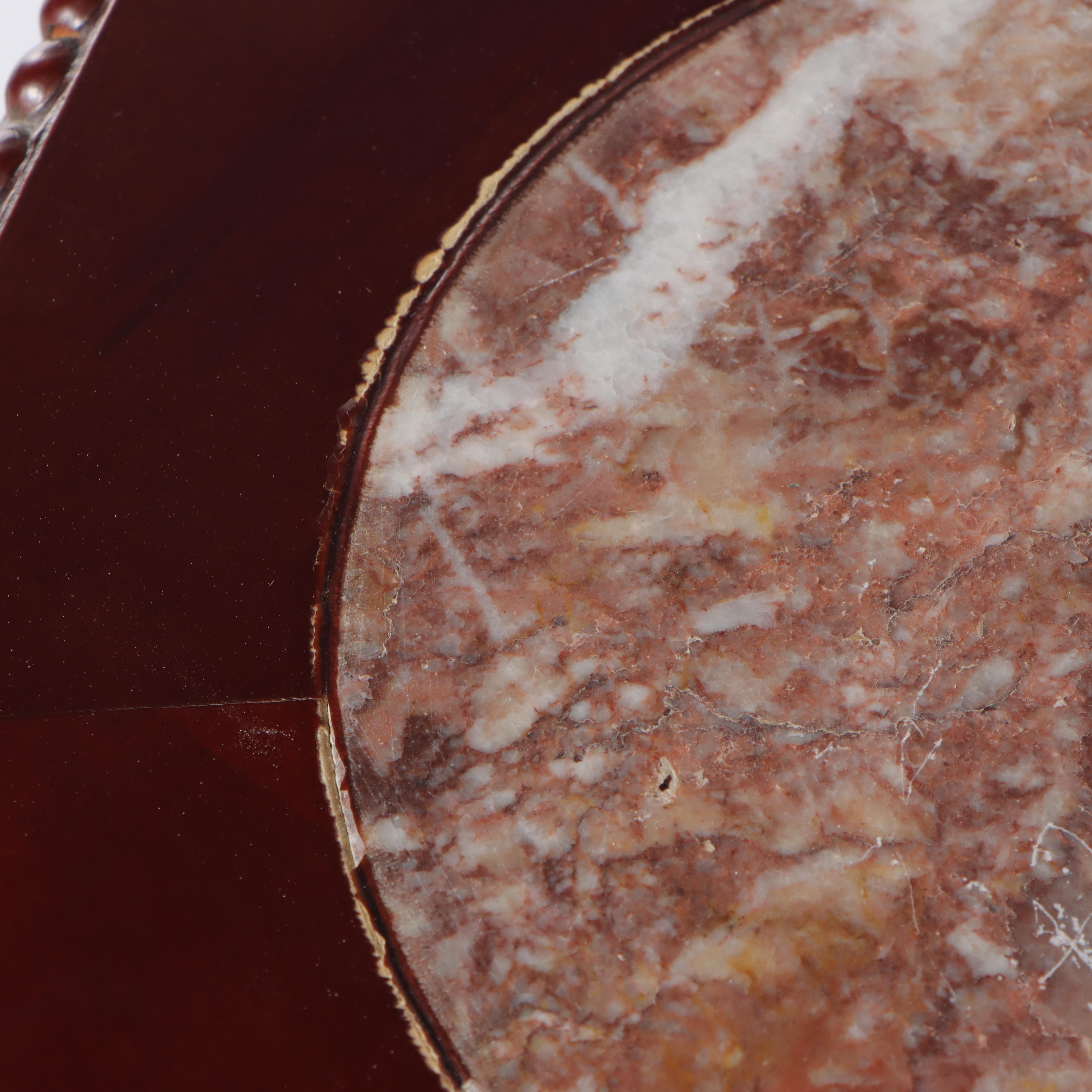 Chinese Carved Hardwood and Marble Top Pedestal