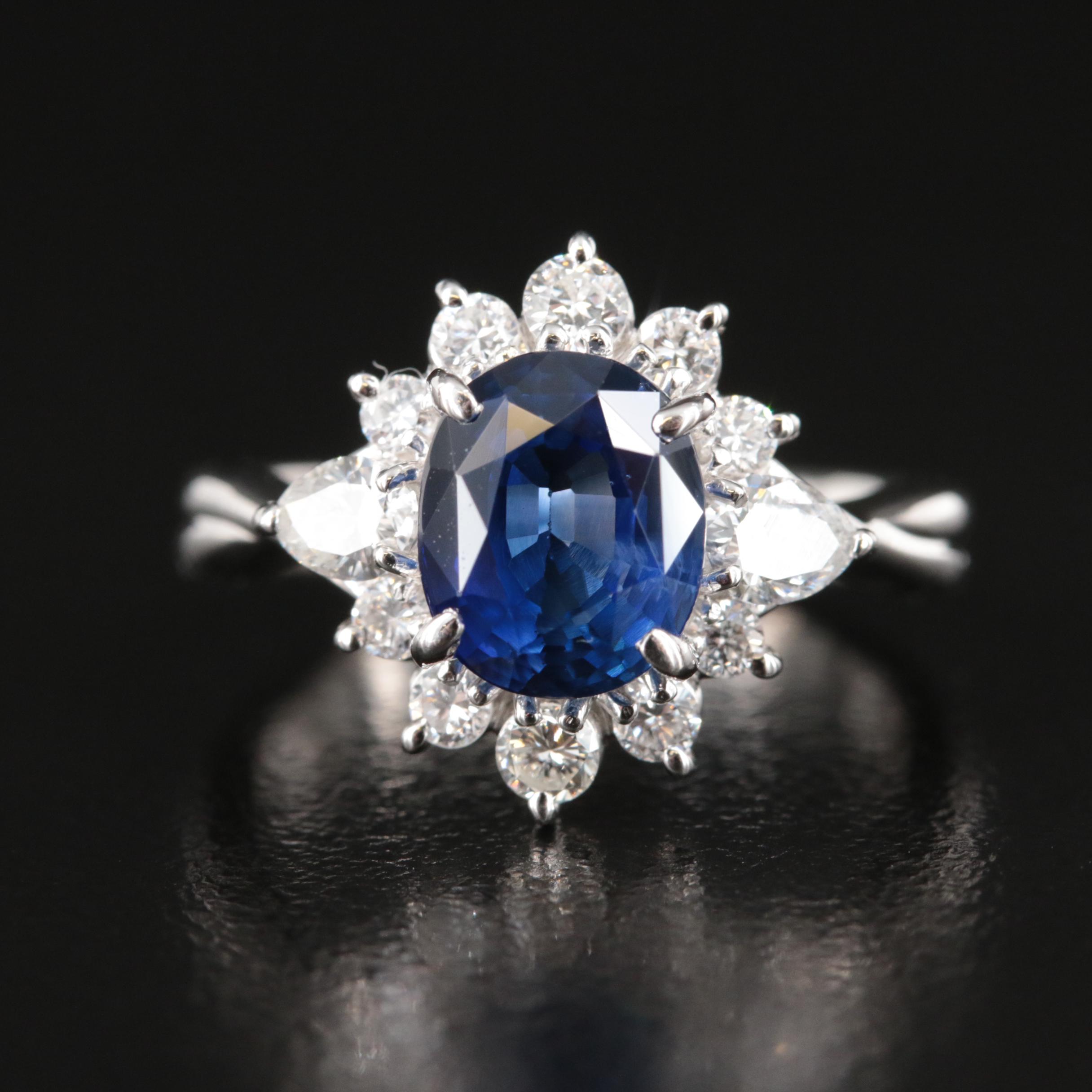 Platinum 2.23 CT Ceylon Sapphire and Diamond Ring with GIA Report