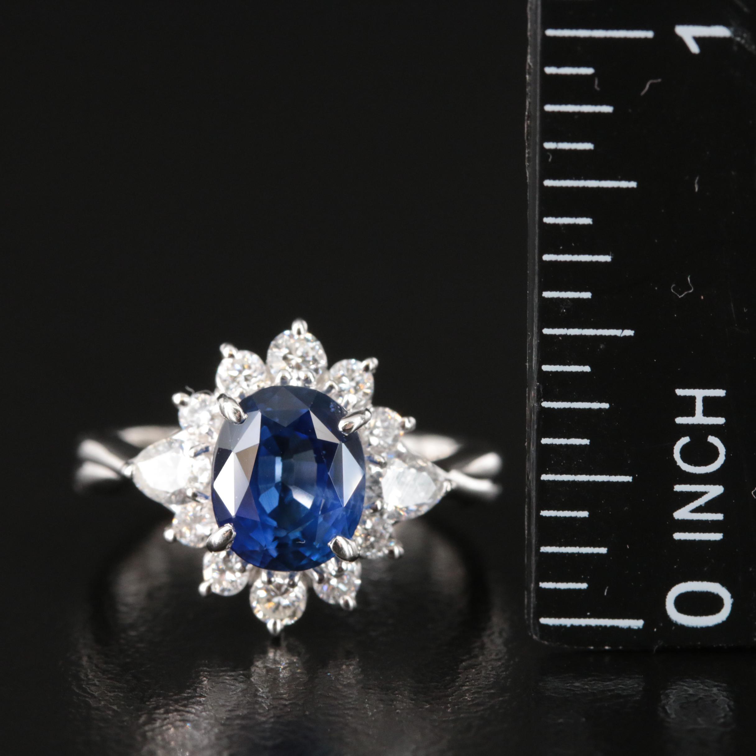 Platinum 2.23 CT Ceylon Sapphire and Diamond Ring with GIA Report