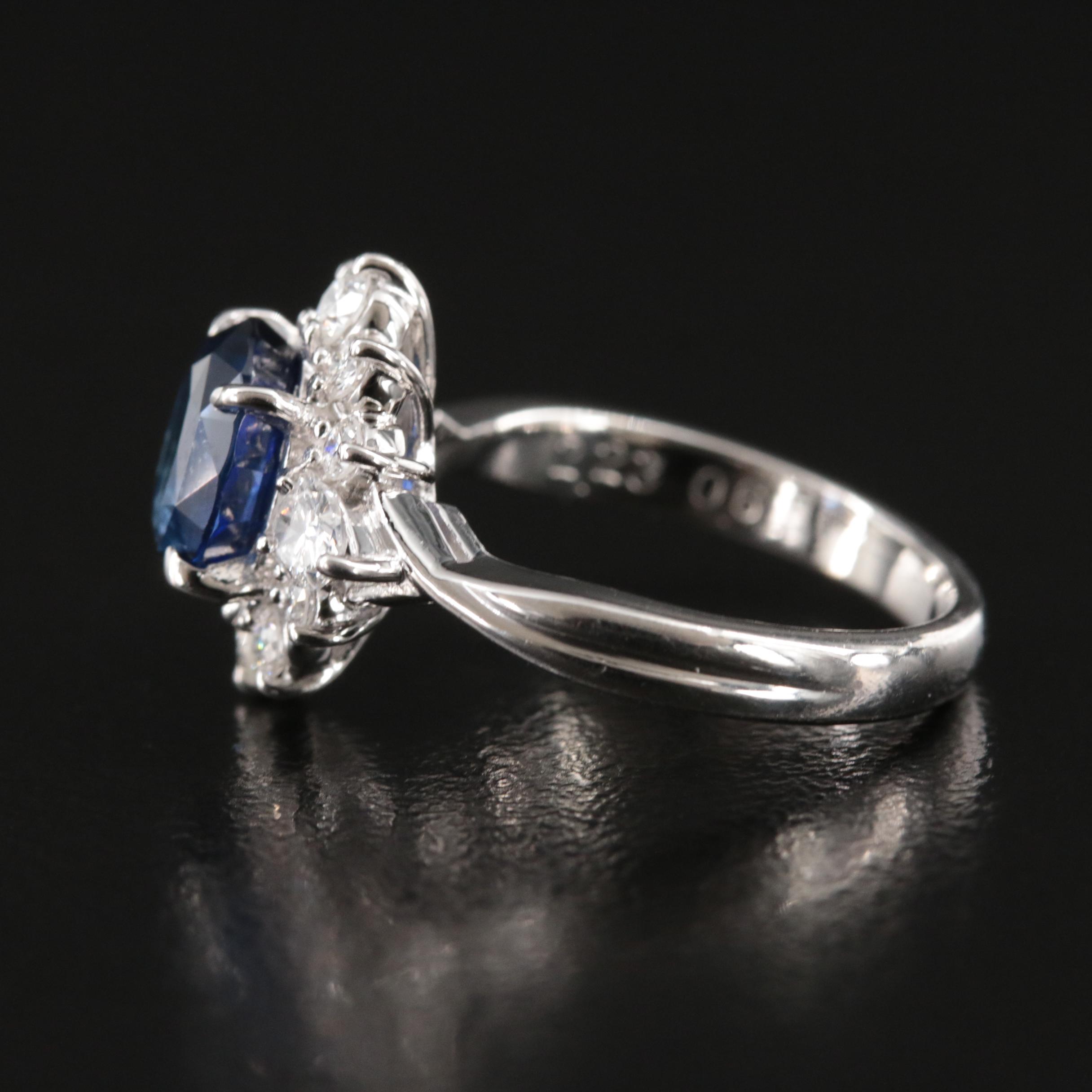 Platinum 2.23 CT Ceylon Sapphire and Diamond Ring with GIA Report