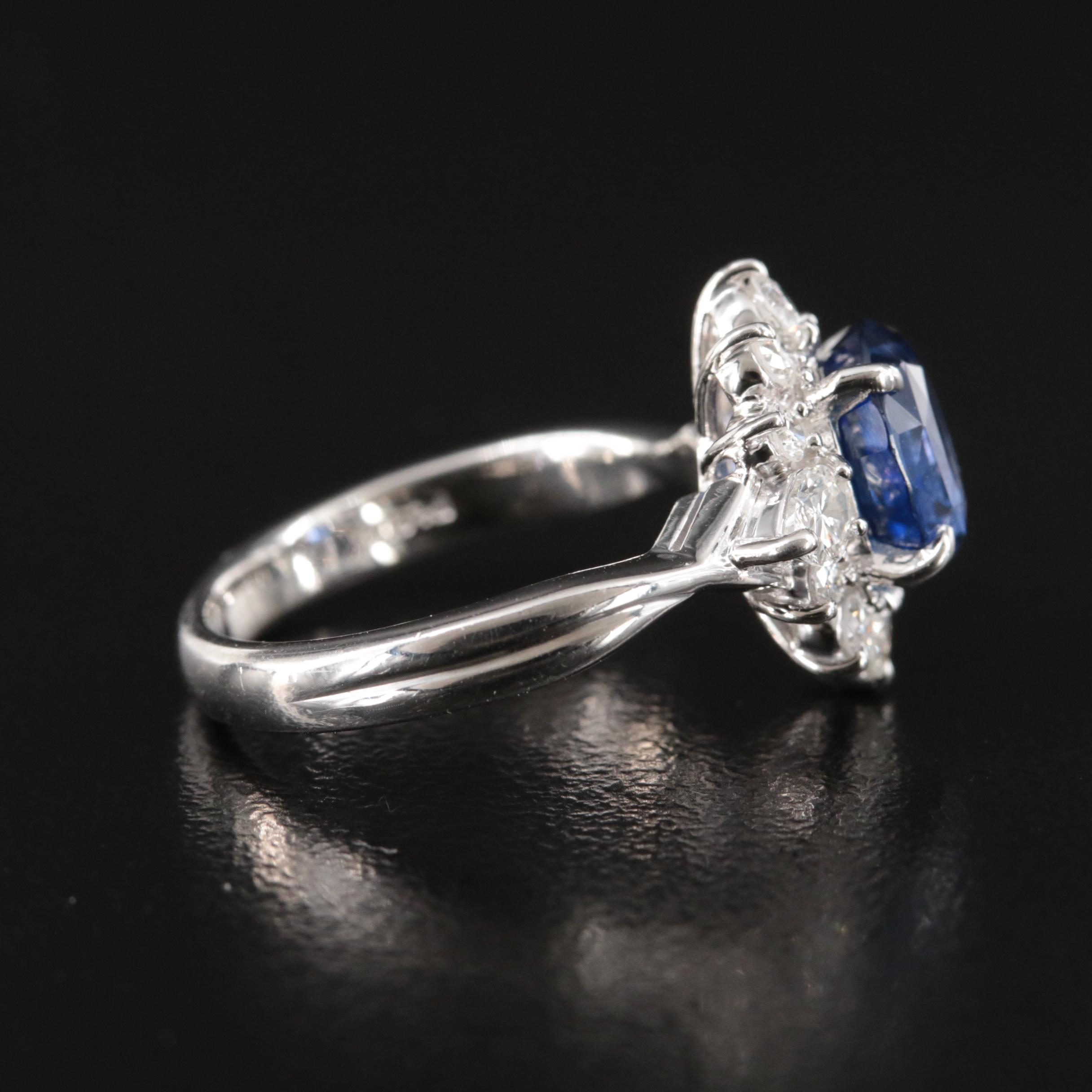 Platinum 2.23 CT Ceylon Sapphire and Diamond Ring with GIA Report