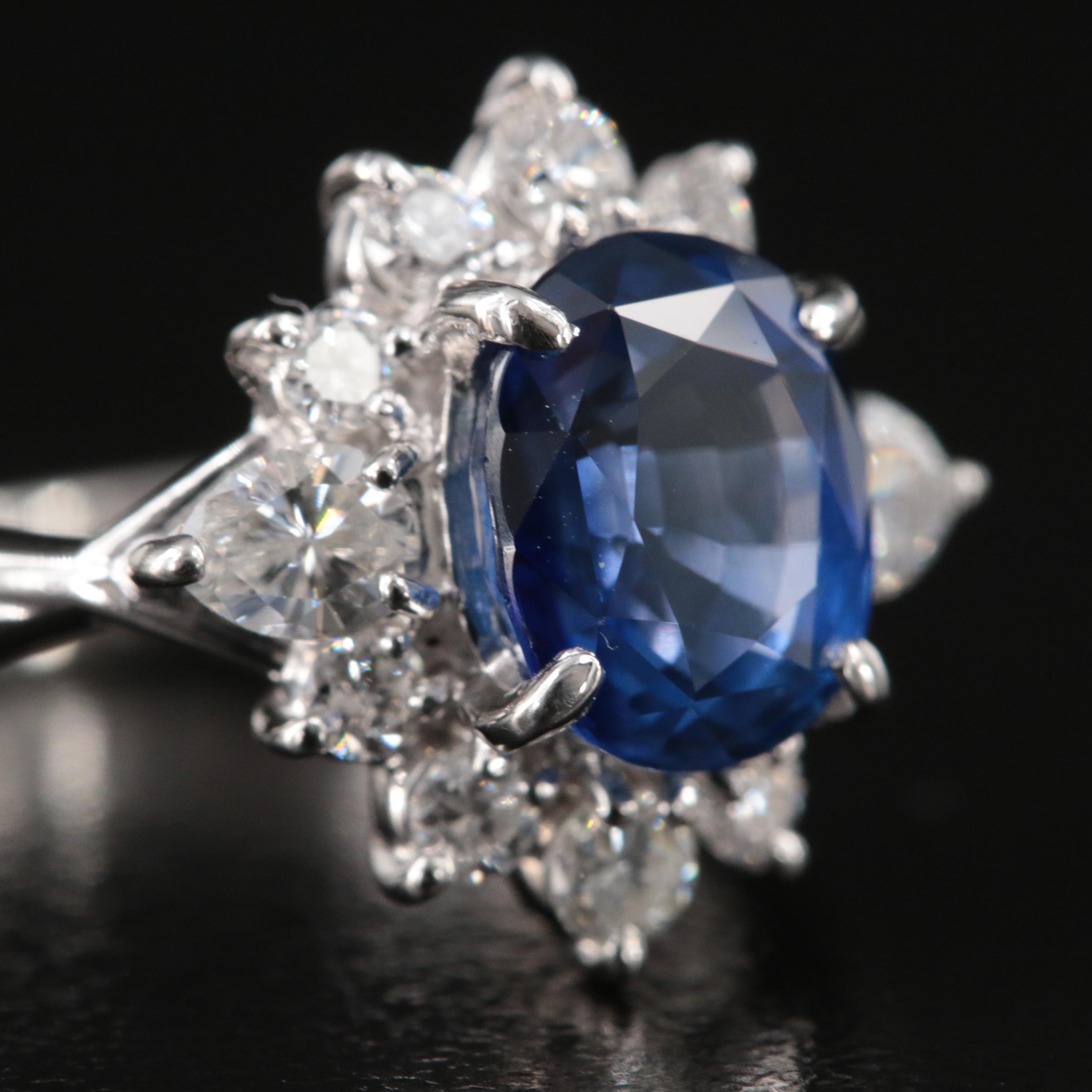 Platinum 2.23 CT Ceylon Sapphire and Diamond Ring with GIA Report