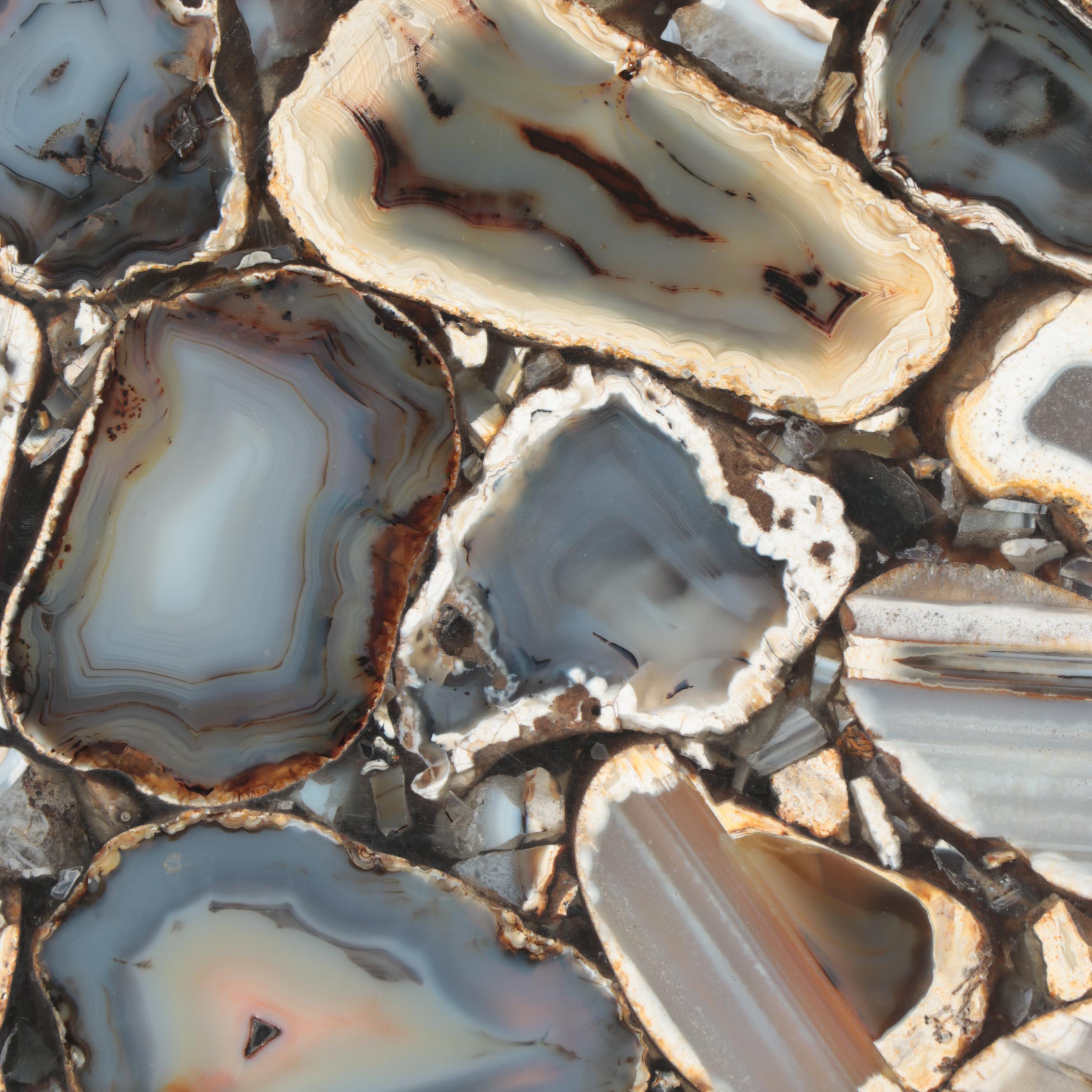 Tozai Home Composite Agate Top and Chromed Metal Side Table