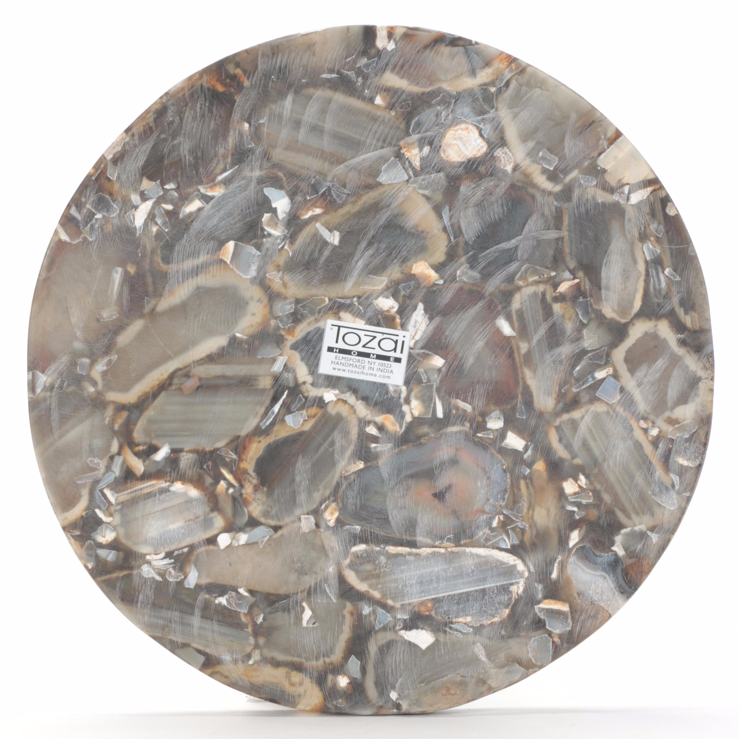 Tozai Home Composite Agate Top and Chromed Metal Side Table