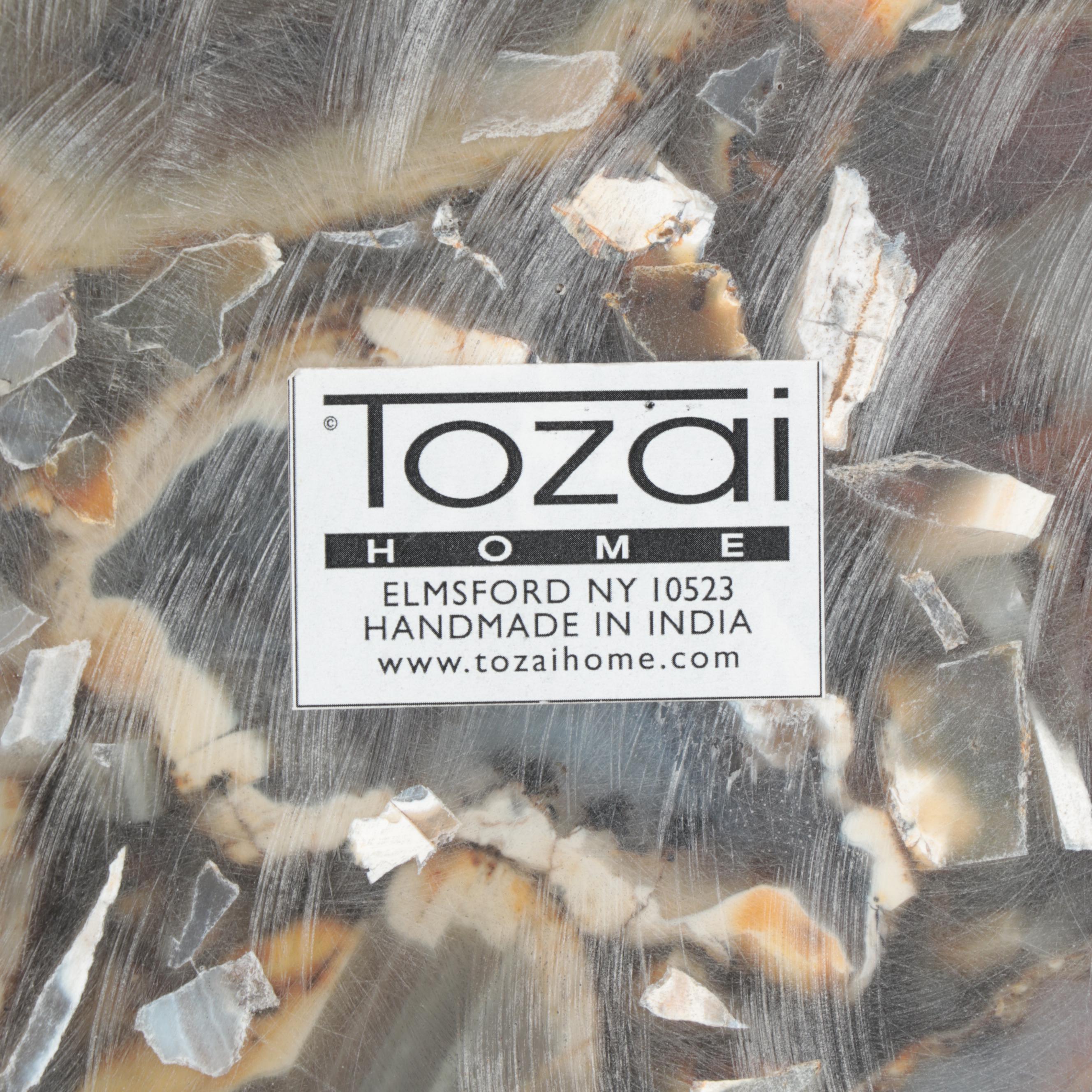 Tozai Home Composite Agate Top and Chromed Metal Side Table