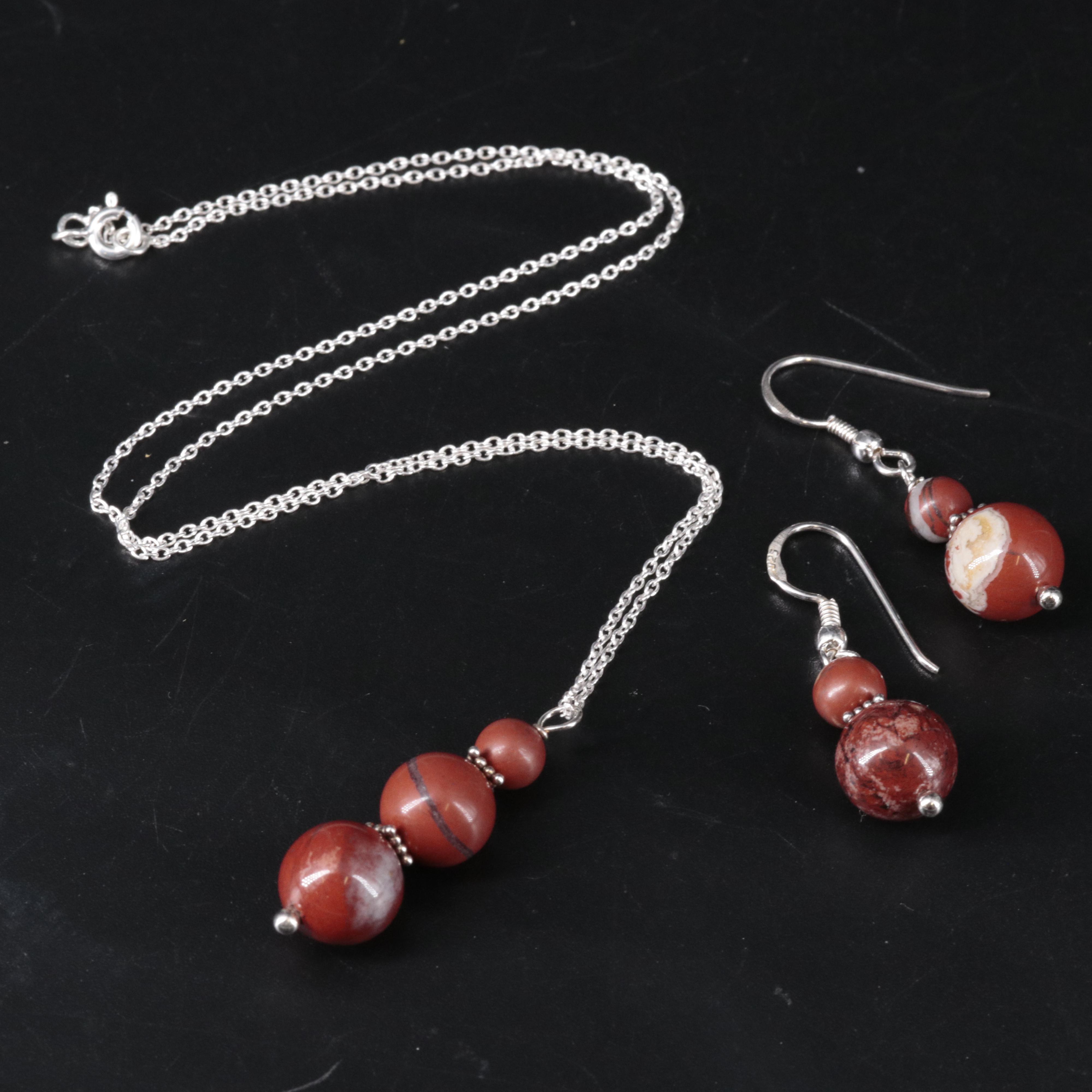 Sterling Silver Gemstone Necklace and Earrings