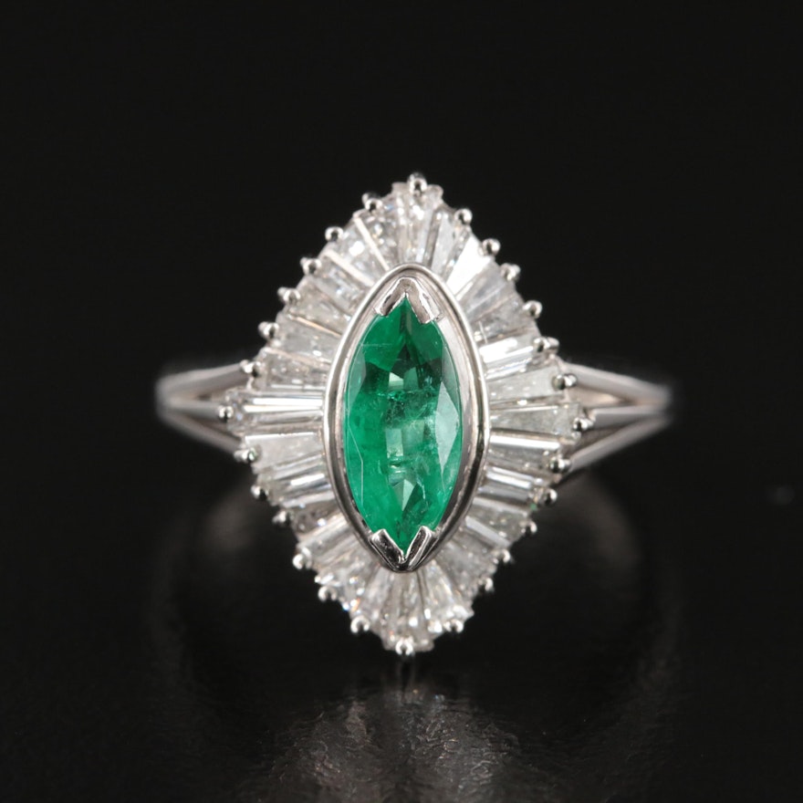 Platinum Emerald and Diamond Ballerina Ring with GIA Report