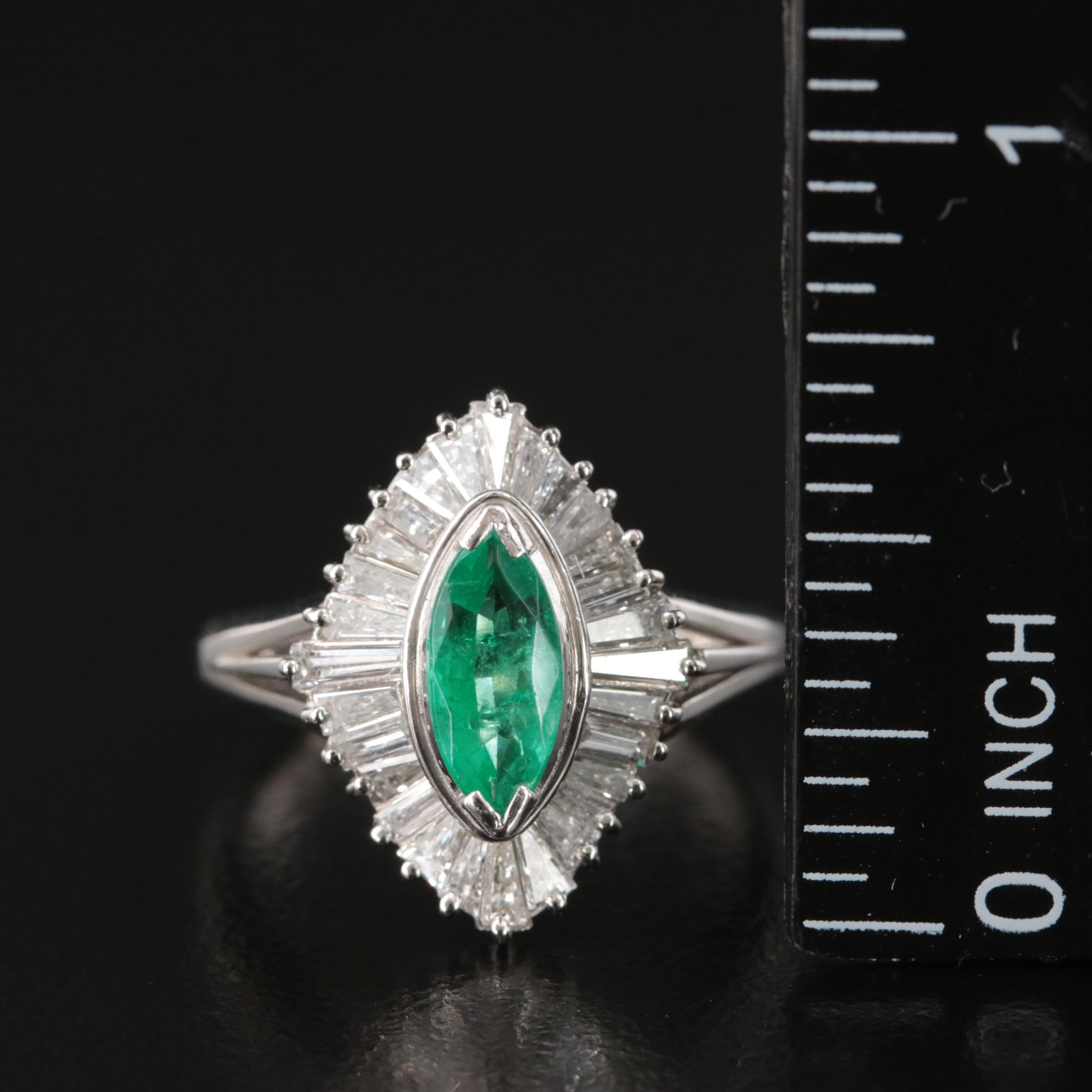Platinum Emerald and Diamond Ballerina Ring with GIA Report