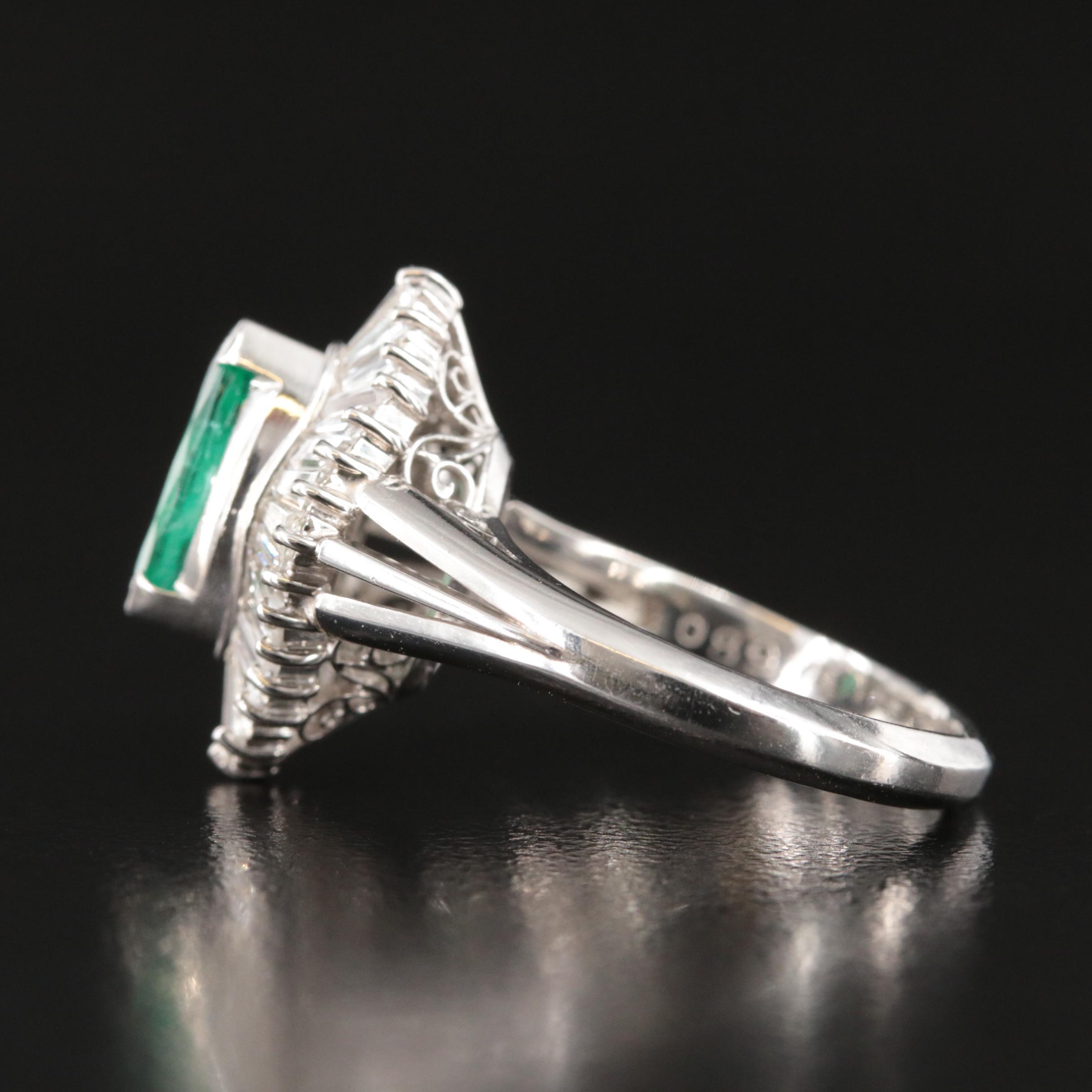 Platinum Emerald and Diamond Ballerina Ring with GIA Report