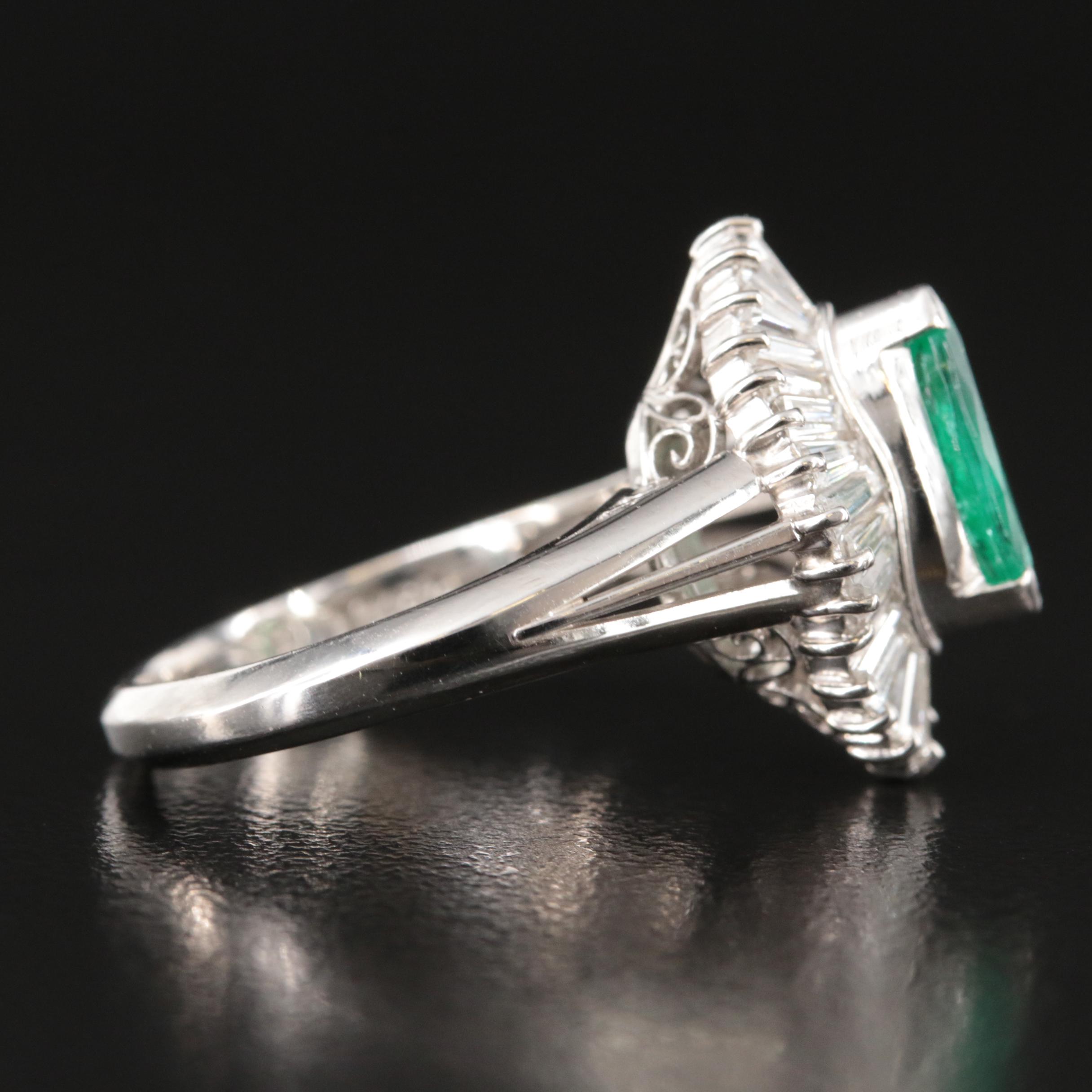 Platinum Emerald and Diamond Ballerina Ring with GIA Report