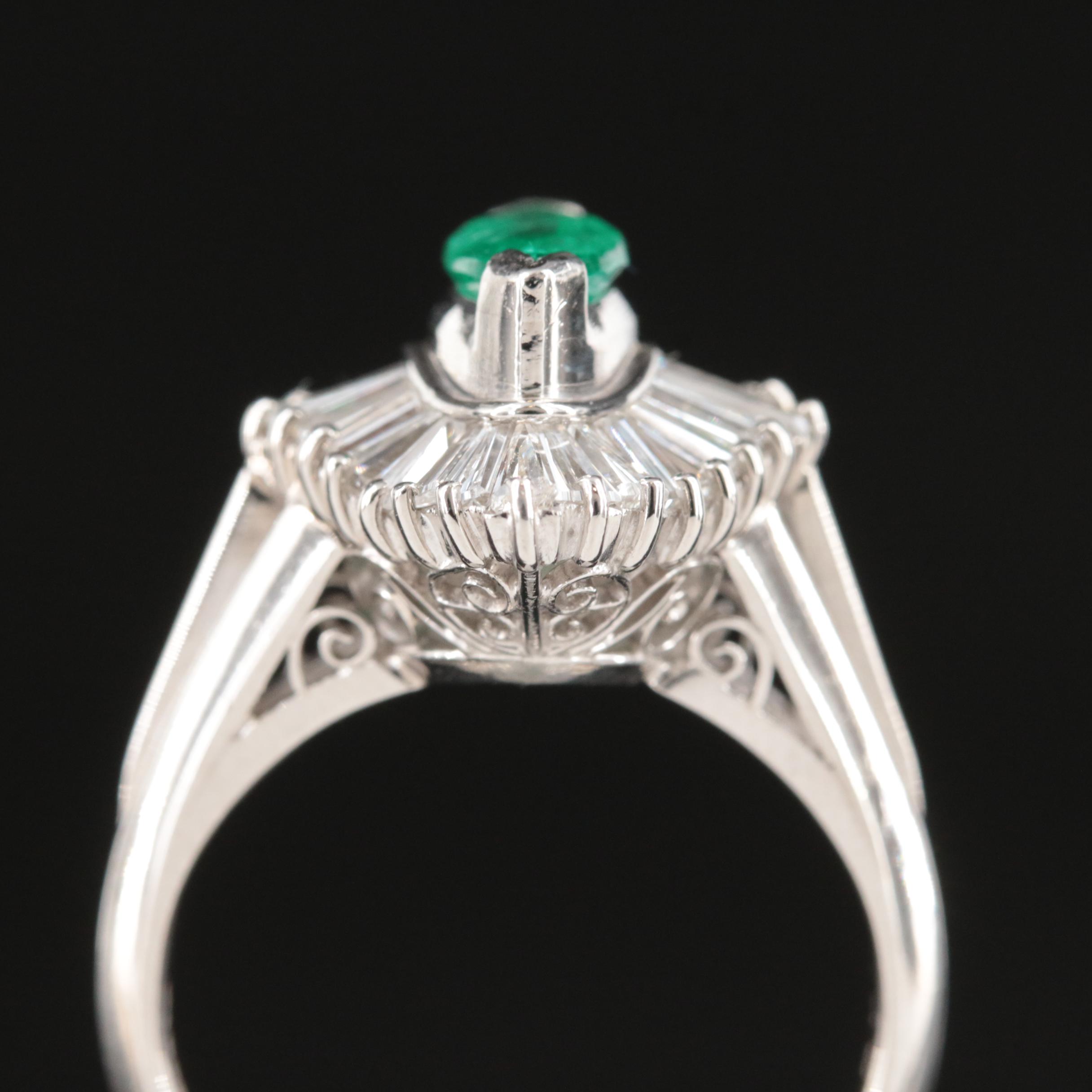 Platinum Emerald and Diamond Ballerina Ring with GIA Report