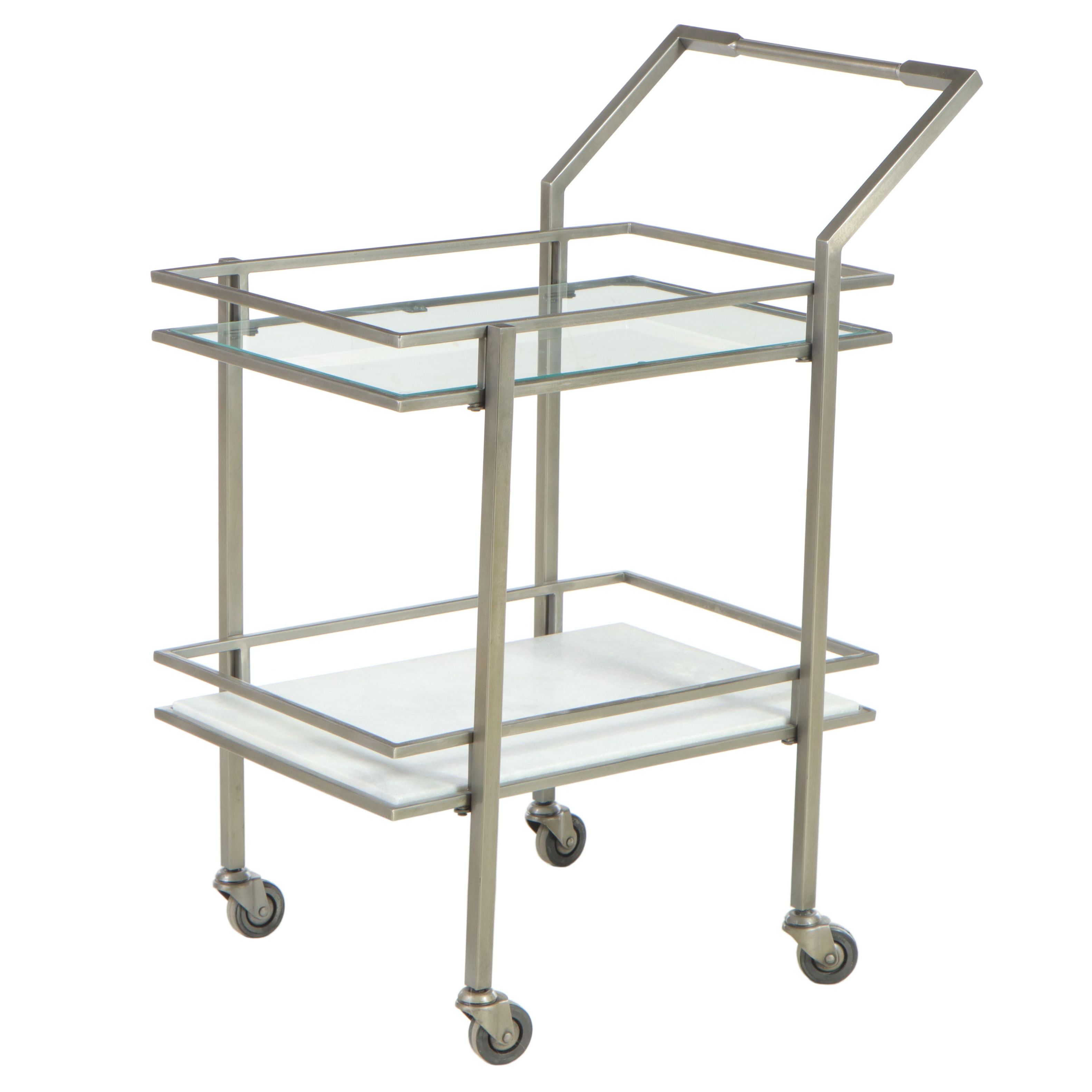 Crate & Barrel "Renee" Steel, Glass, and Marble Bar Cart