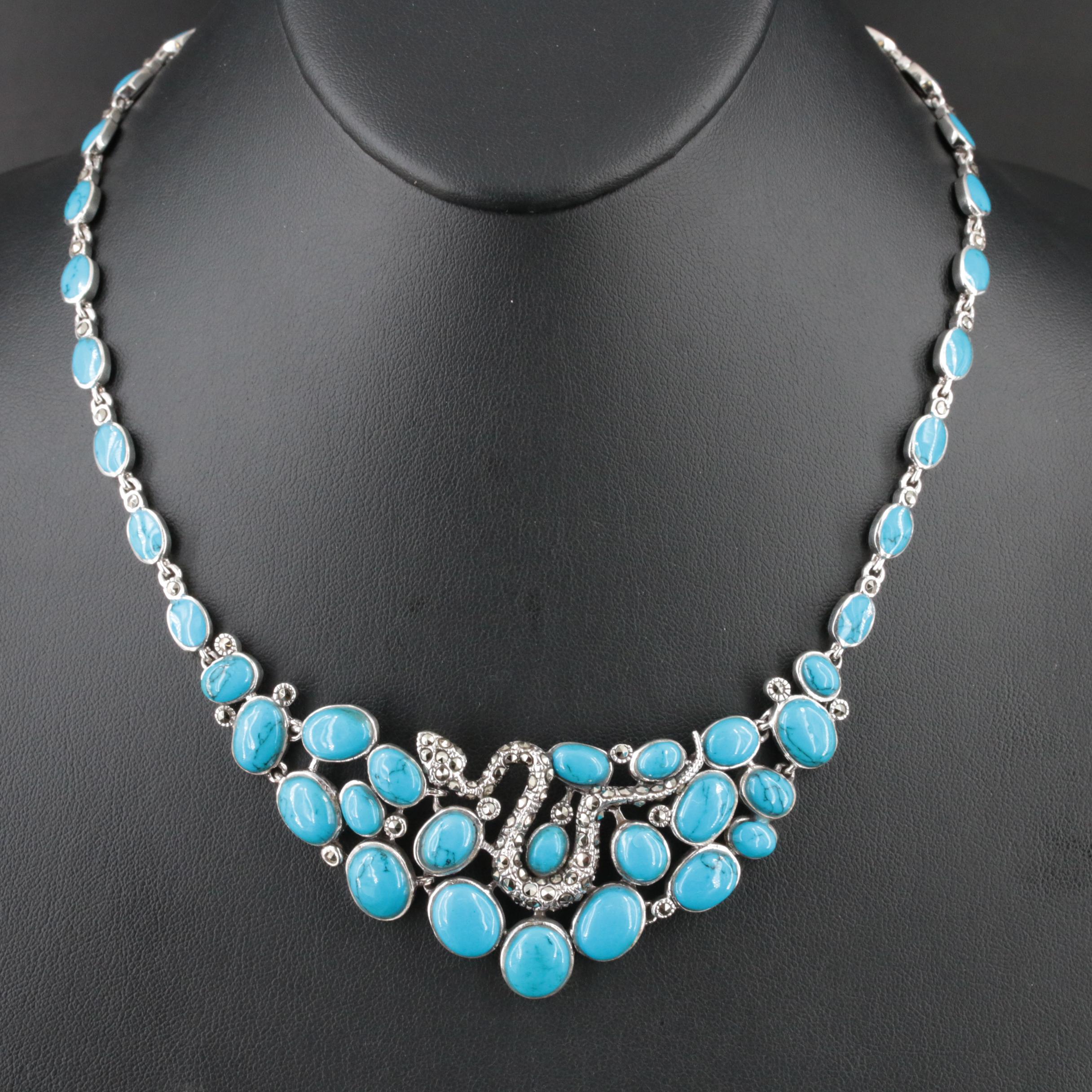 Sterling Turquoise and Marcasite Serpent Necklace