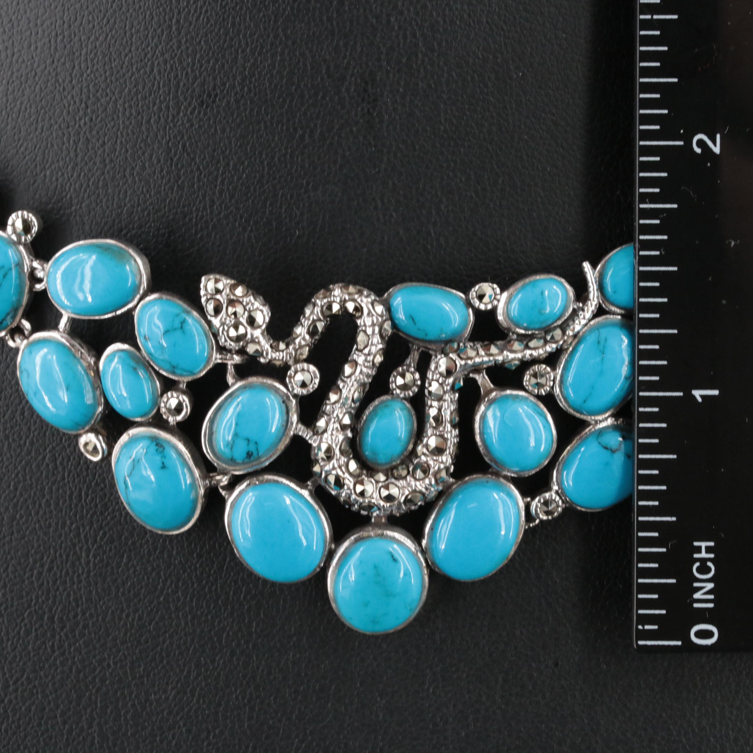 Sterling Turquoise and Marcasite Serpent Necklace