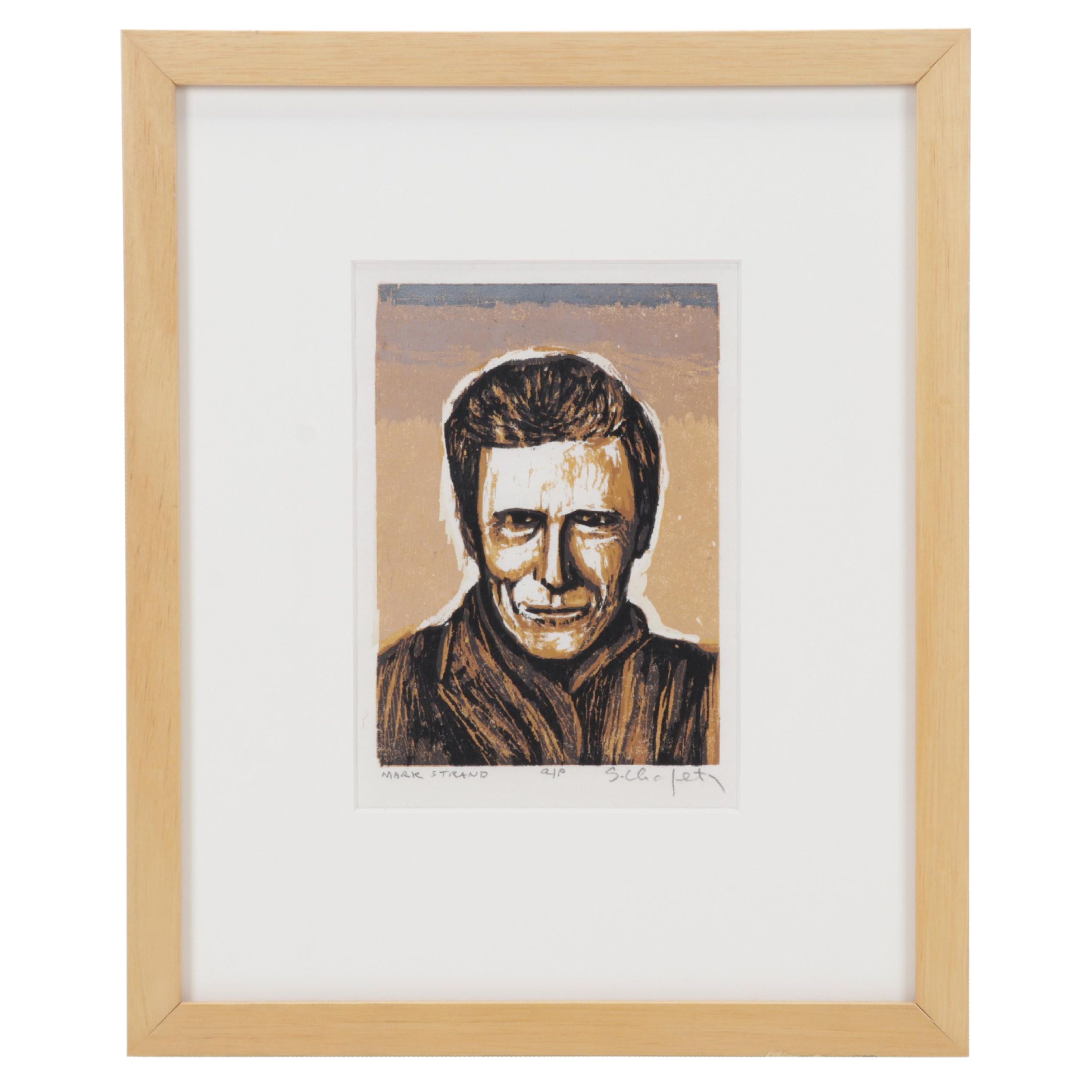 Sidney Chafetz Woodcut "Mark Strand," 1988