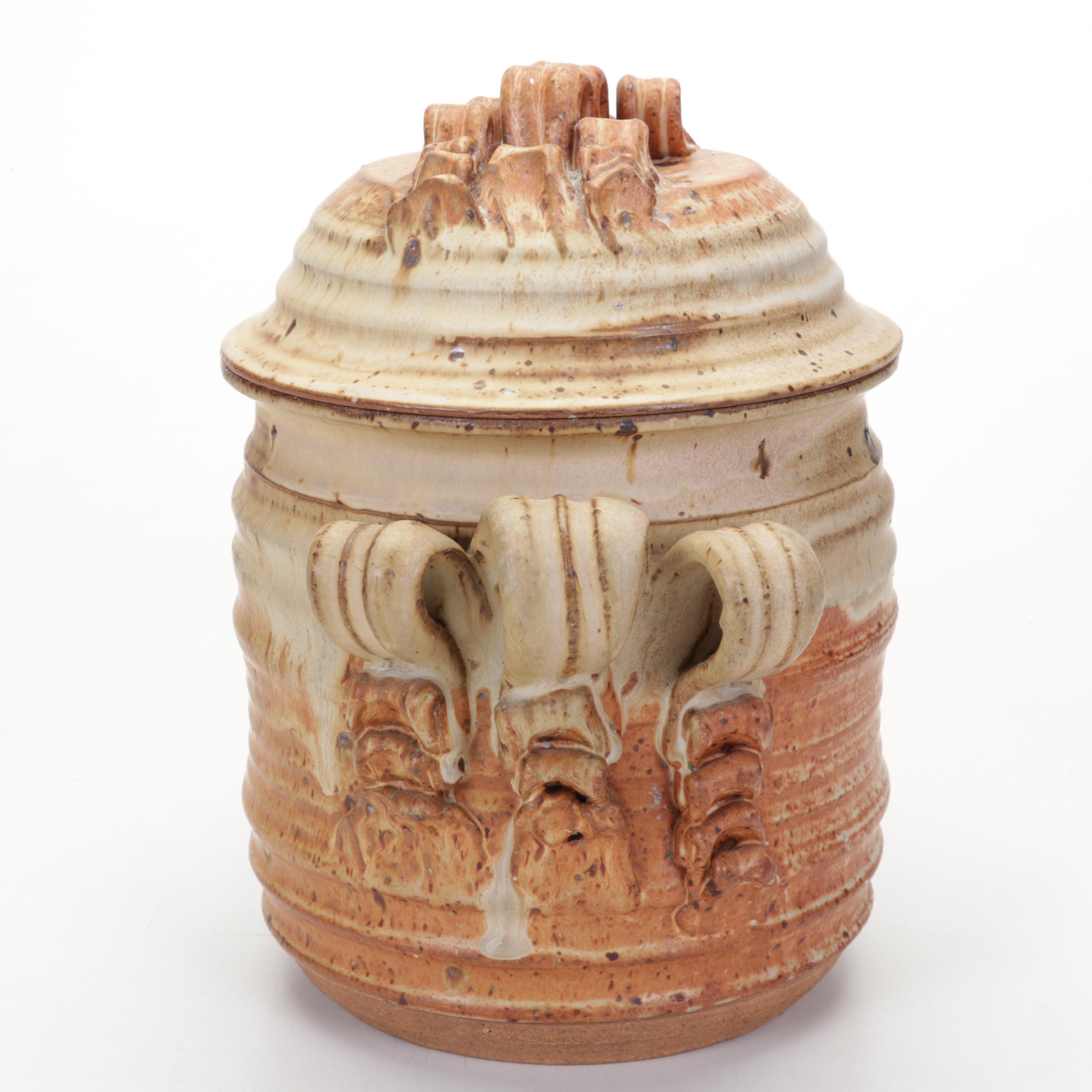 Thomas Reece Ribbon Handled Stoneware Lidded Jar