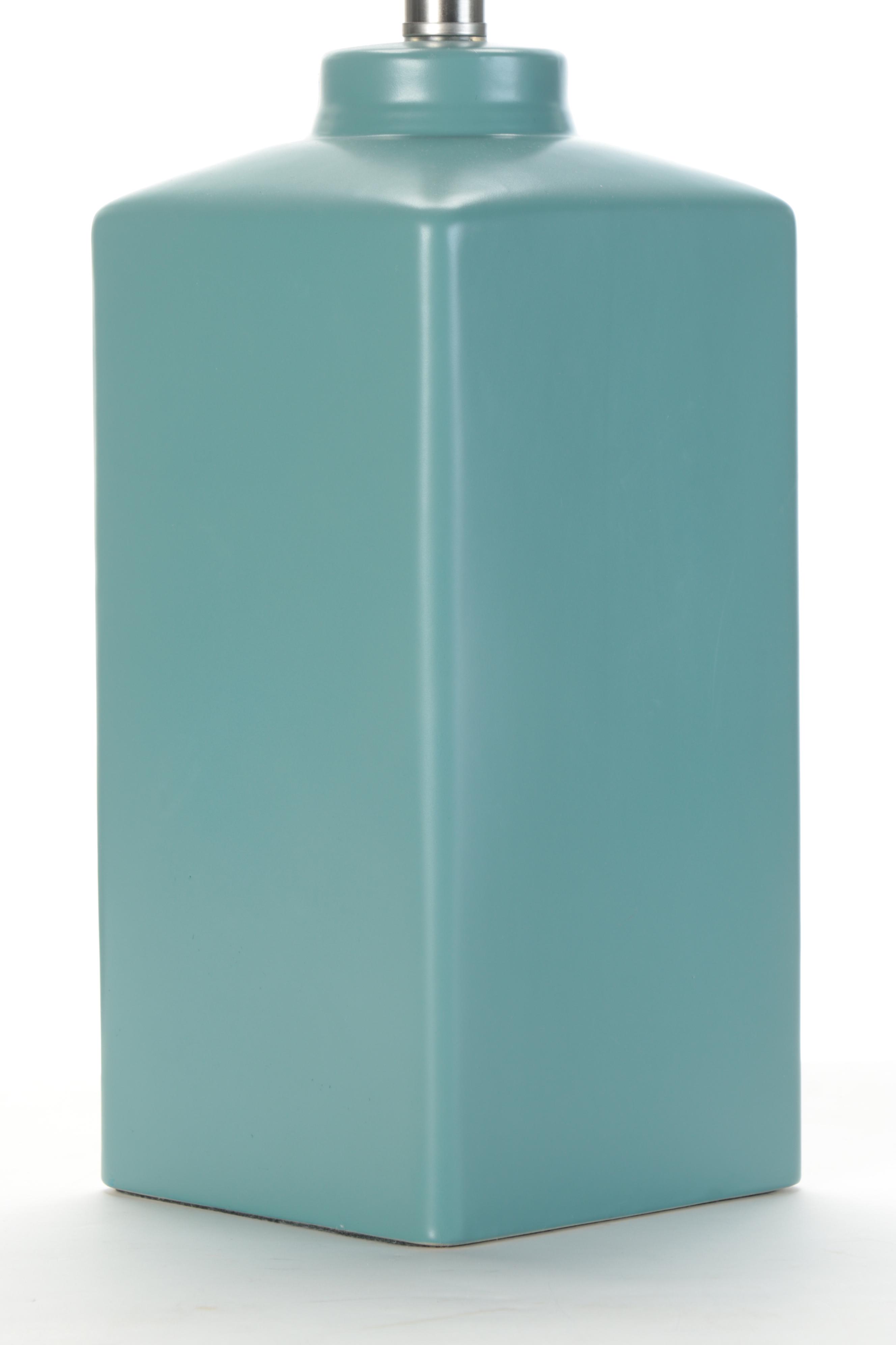 Contemporary Blue Glazed Ceramic Table Lamps with Rectangular Shades