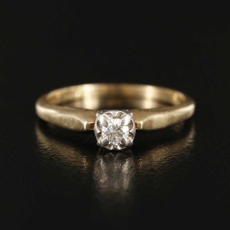 Vintage 14K 0.10 CT Diamond Solitaire Ring with Palladium Accent