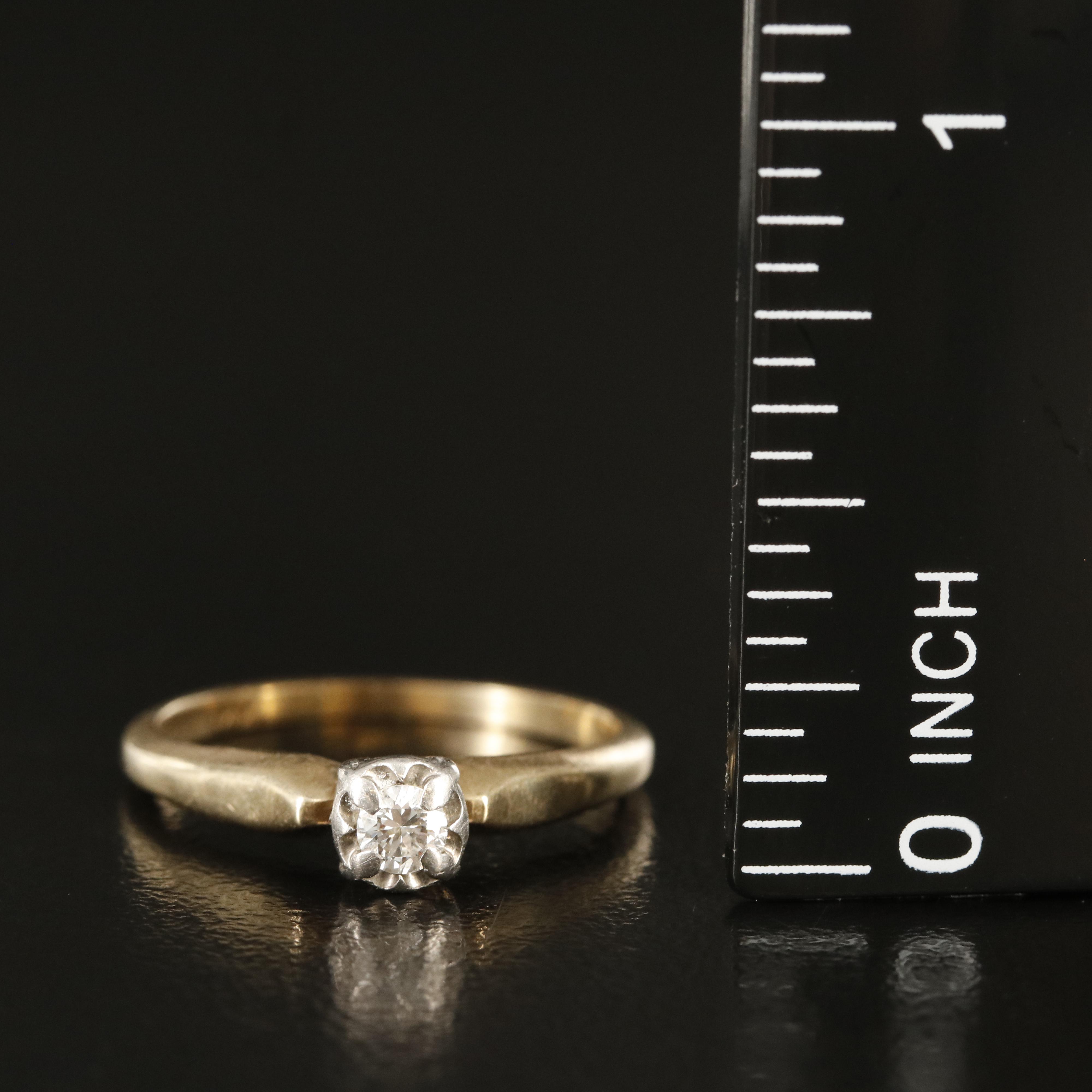 Vintage 14K 0.10 CT Diamond Solitaire Ring with Palladium Accent