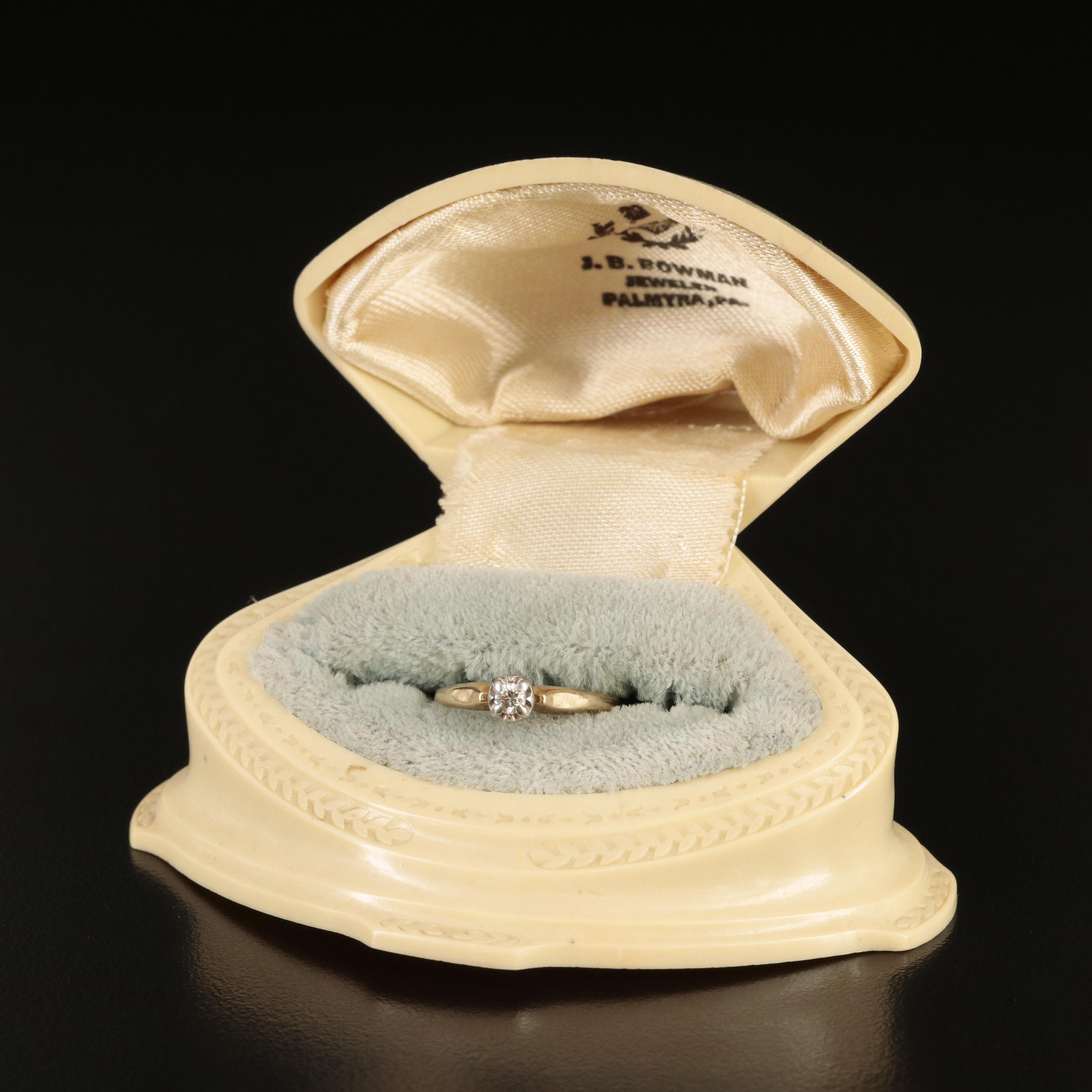 Vintage 14K 0.10 CT Diamond Solitaire Ring with Palladium Accent