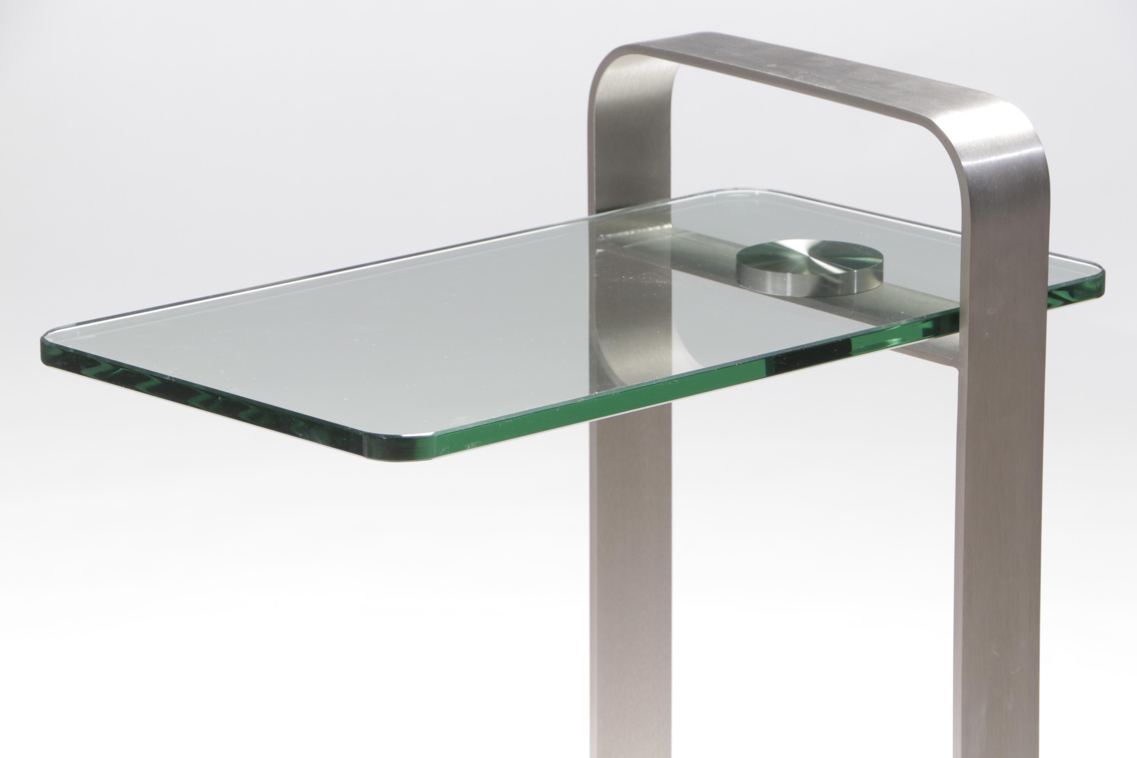 Modernist Style Steel and Glass Top C-Table