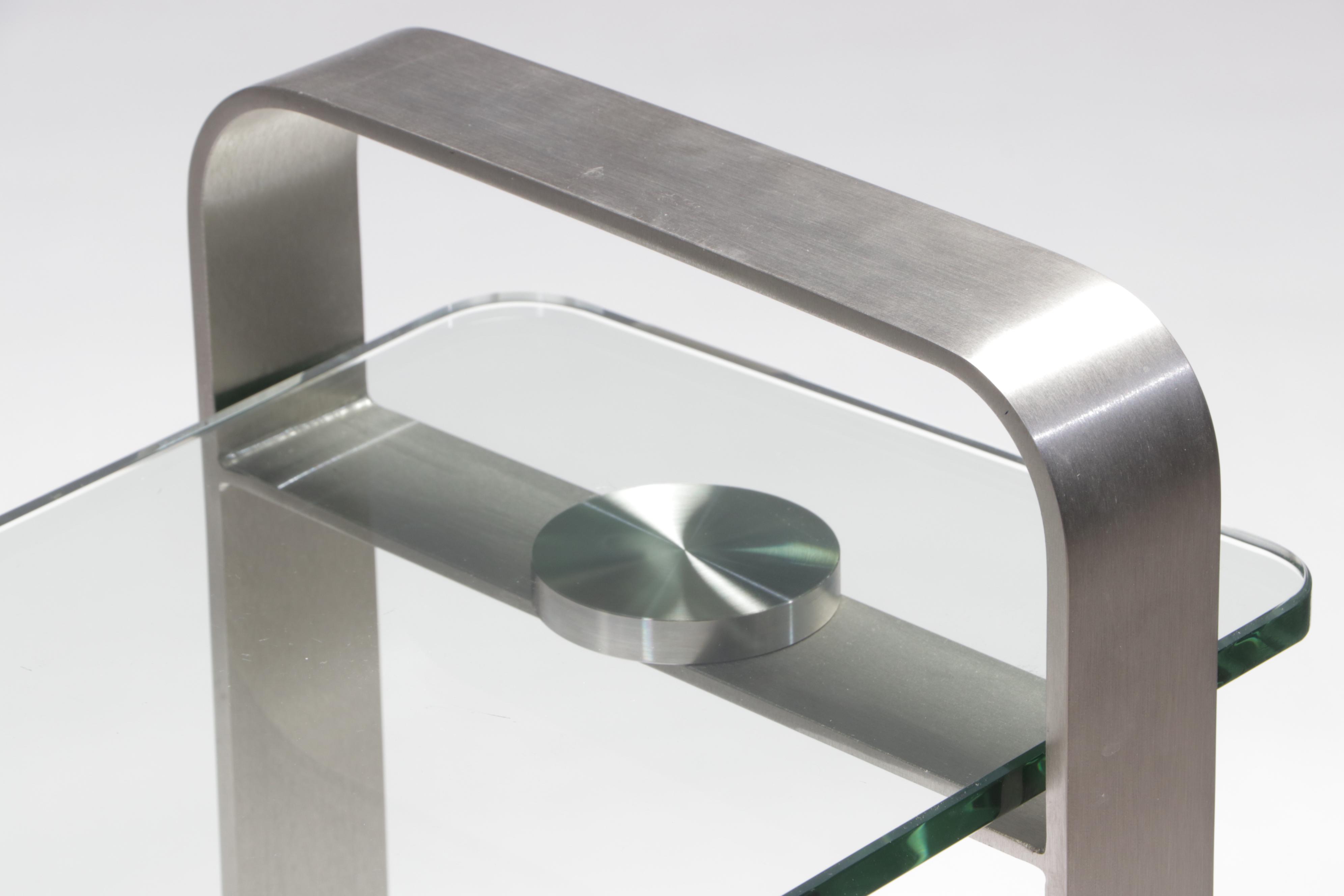 Modernist Style Steel and Glass Top C-Table