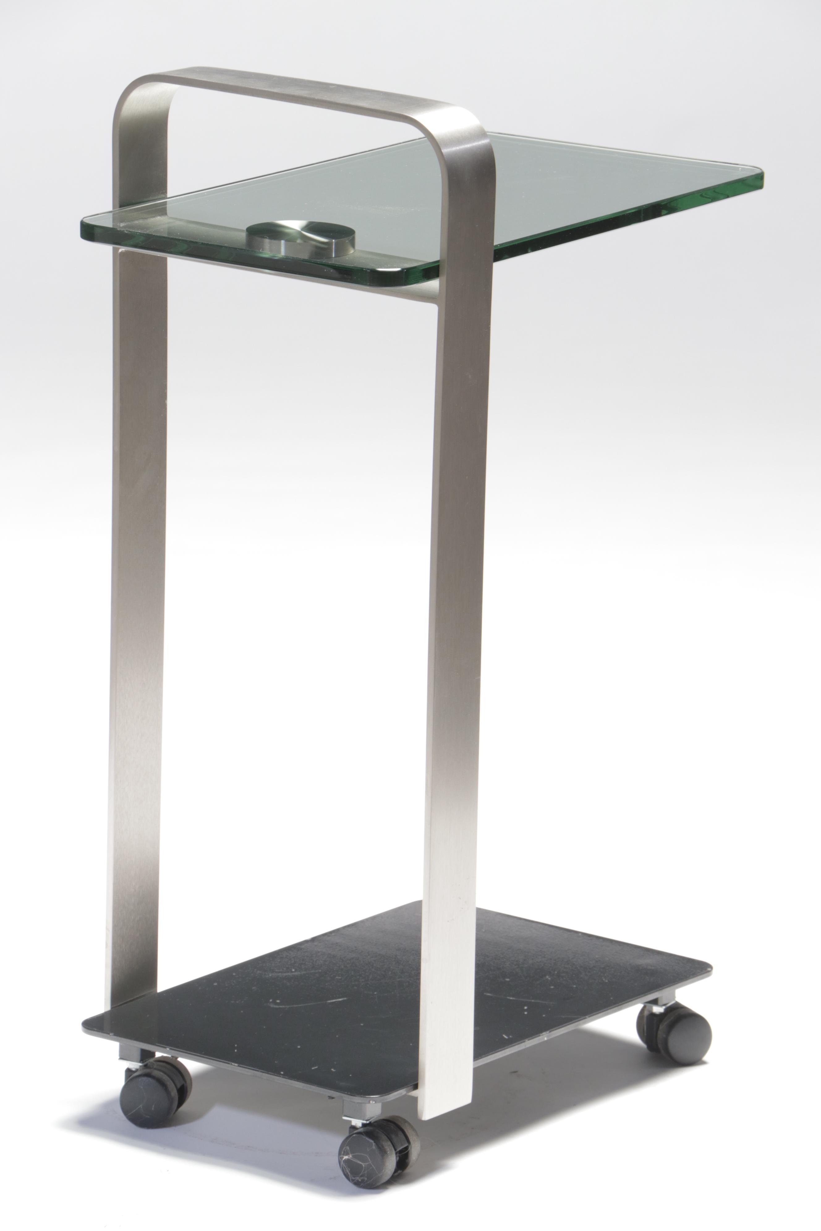 Modernist Style Steel and Glass Top C-Table