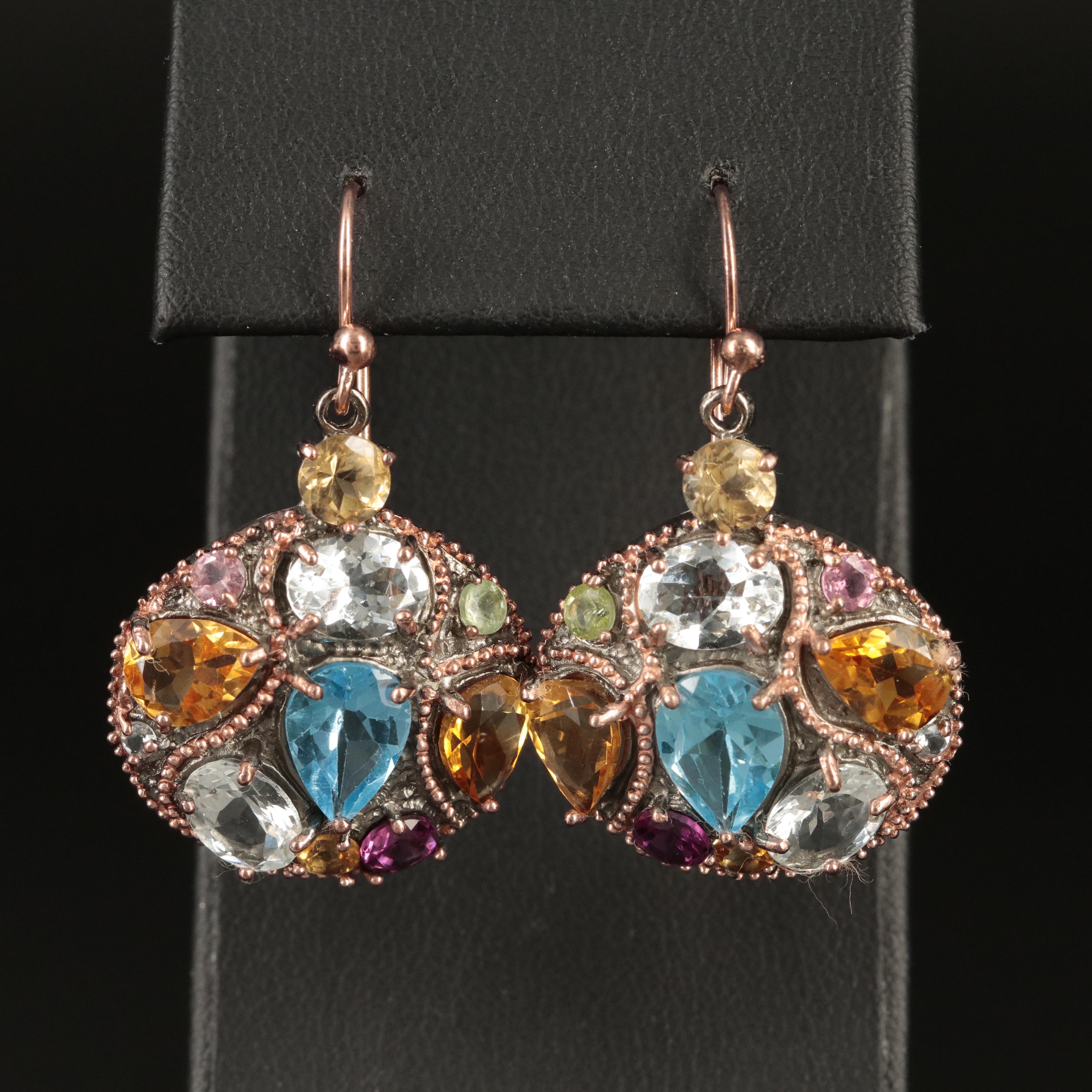 Sterling Topaz, Citrine and Aquamarine Earrings