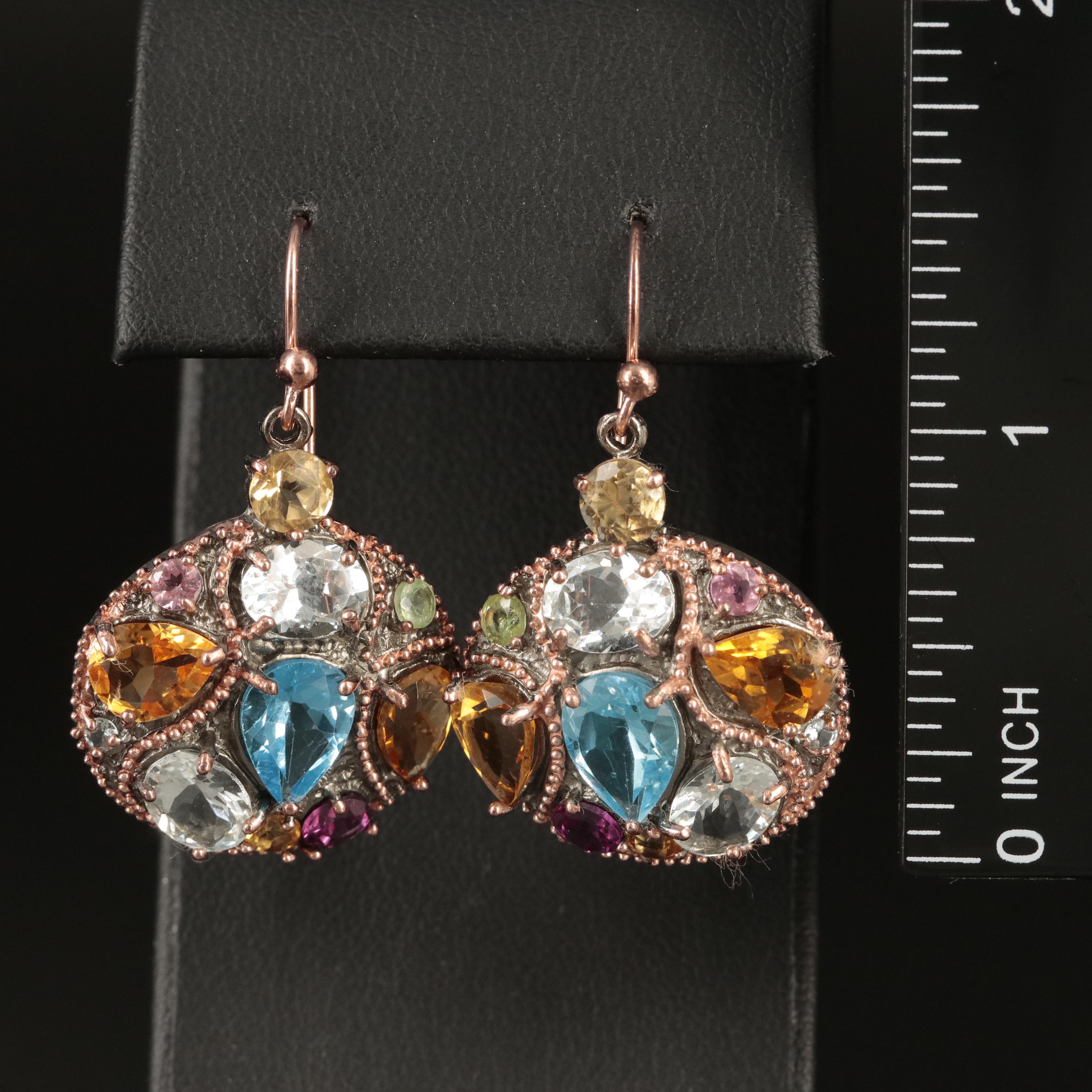 Sterling Topaz, Citrine and Aquamarine Earrings