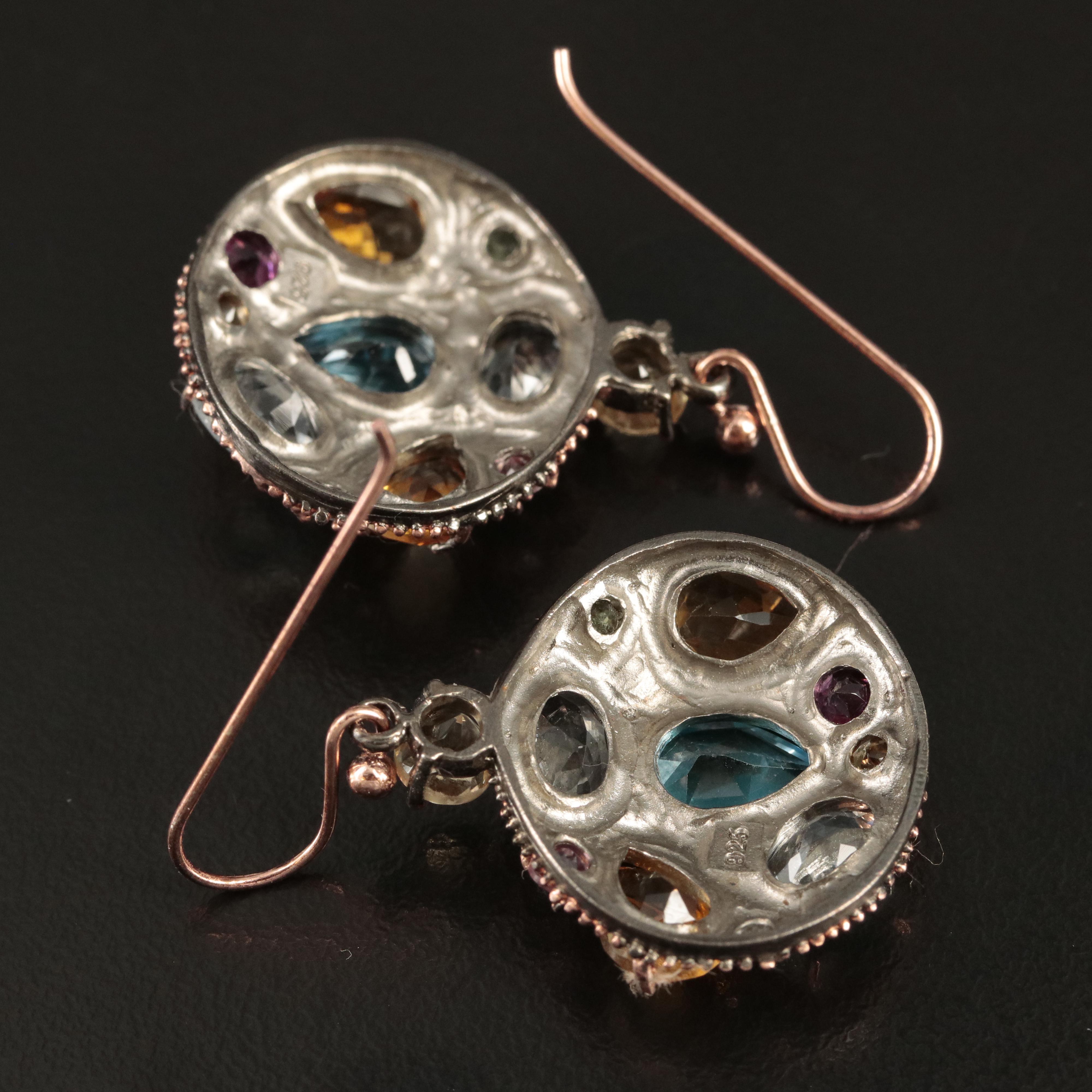 Sterling Topaz, Citrine and Aquamarine Earrings