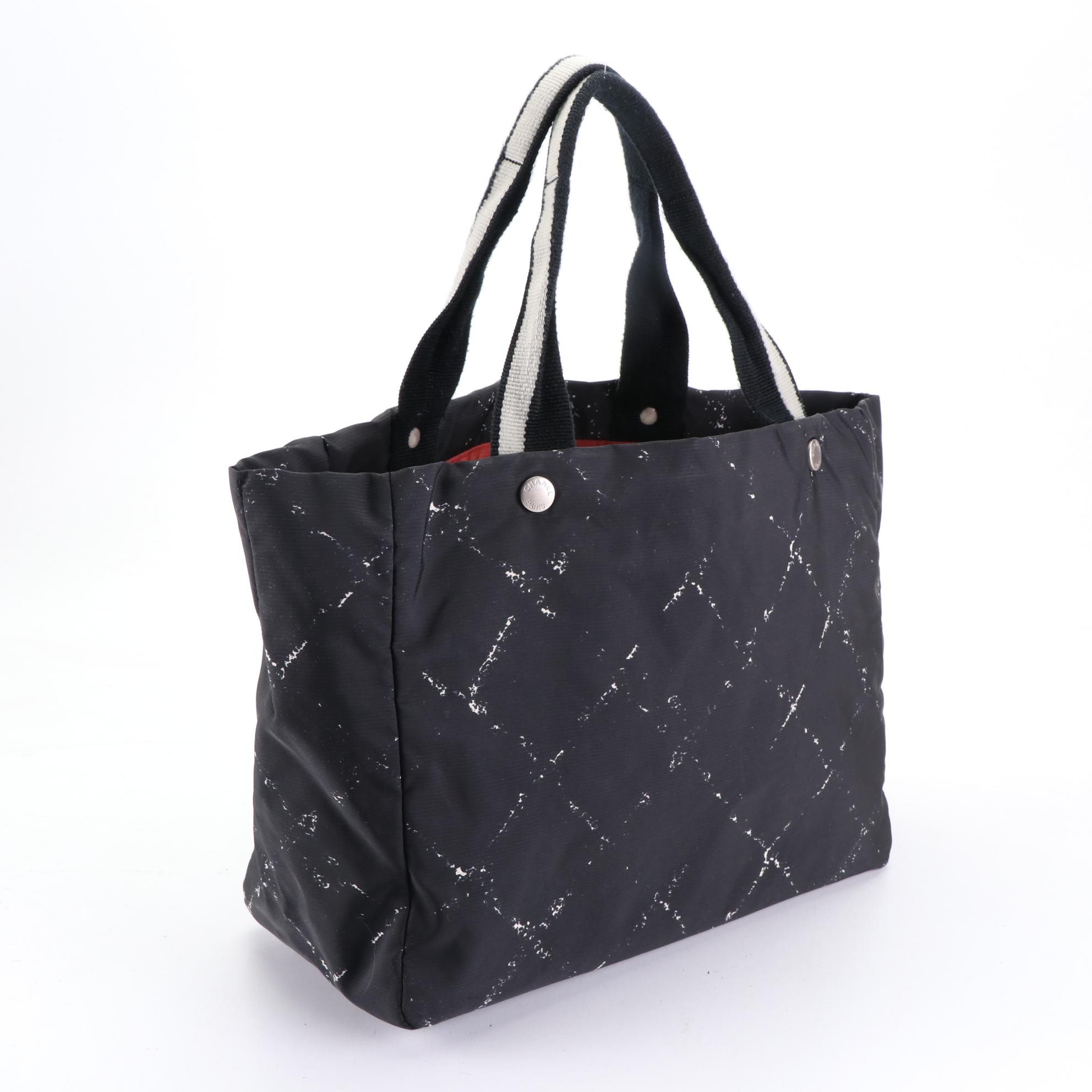 Chanel Travel Line Printed Black Nylon Tote Bag