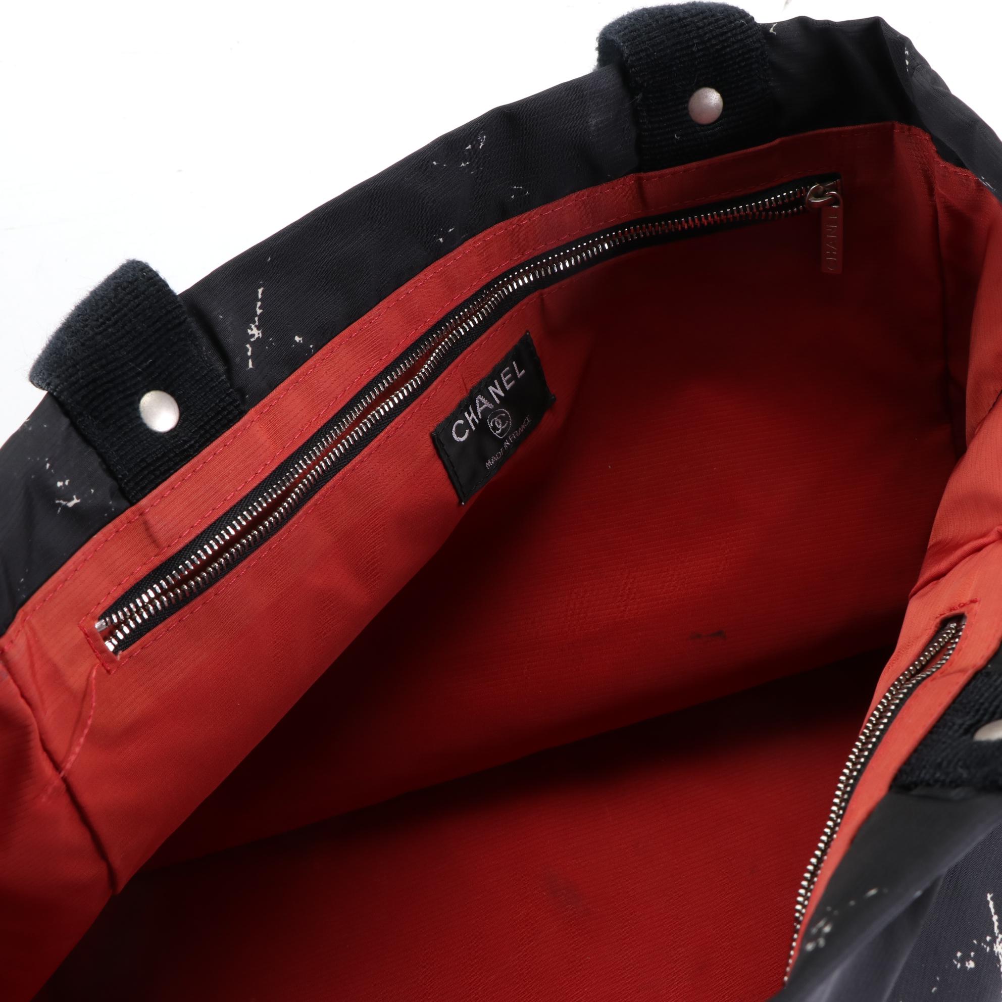 Chanel Travel Line Printed Black Nylon Tote Bag