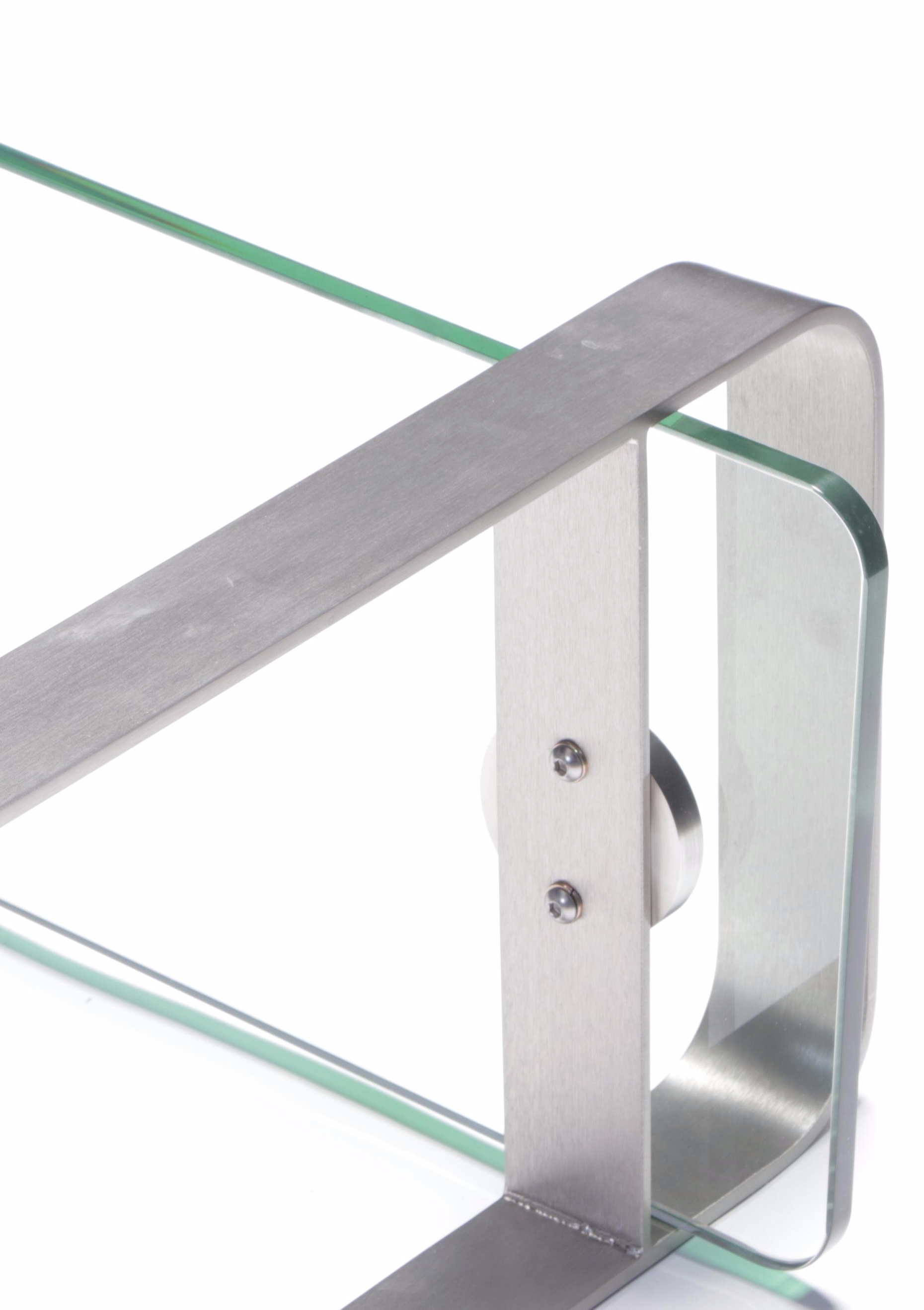 Modernist Style Steel and Glass Top C-Table