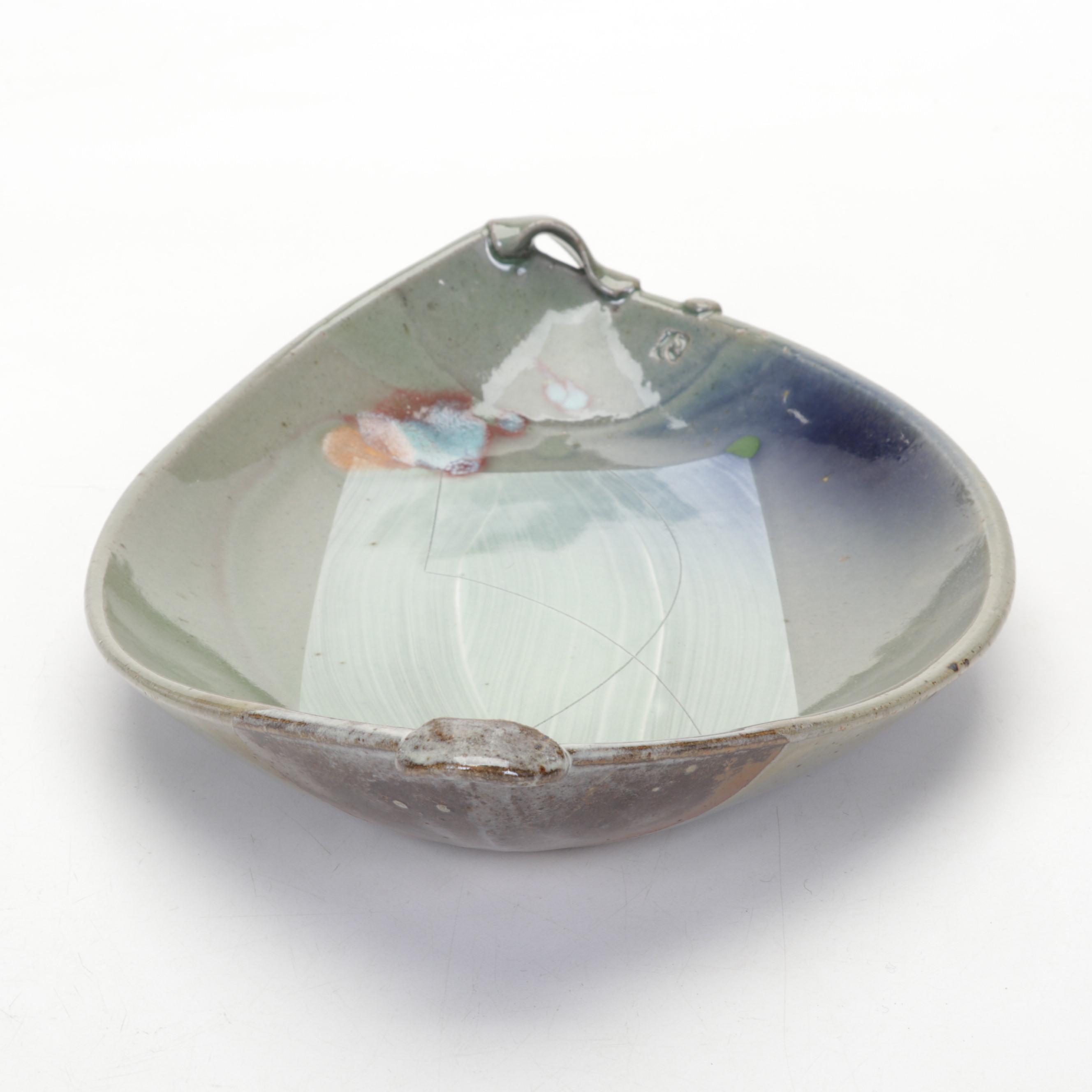 Brad Schwieger Studio Earthenware Centerpiece Bowl With Hand-Painted Teapot