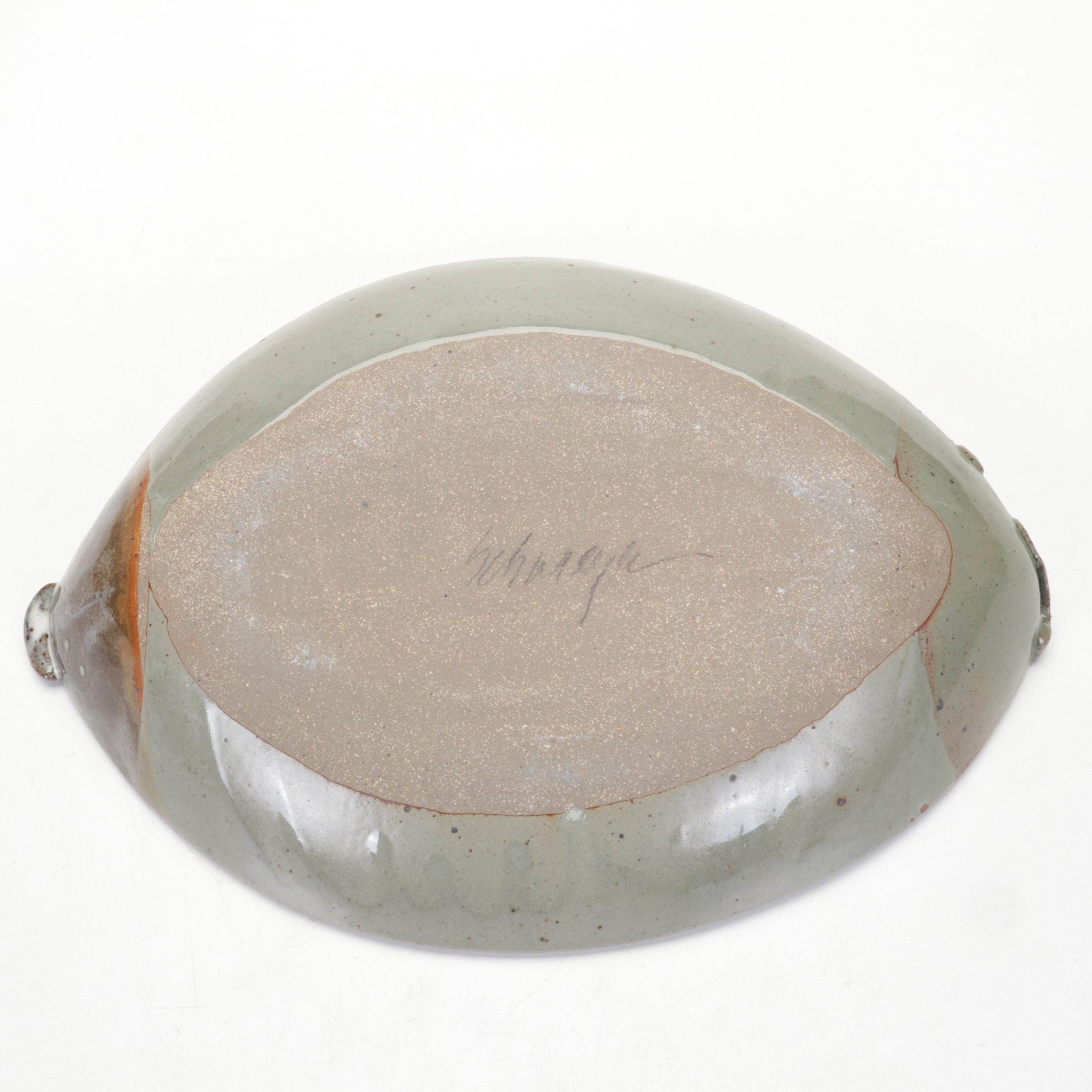 Brad Schwieger Studio Earthenware Centerpiece Bowl With Hand-Painted Teapot