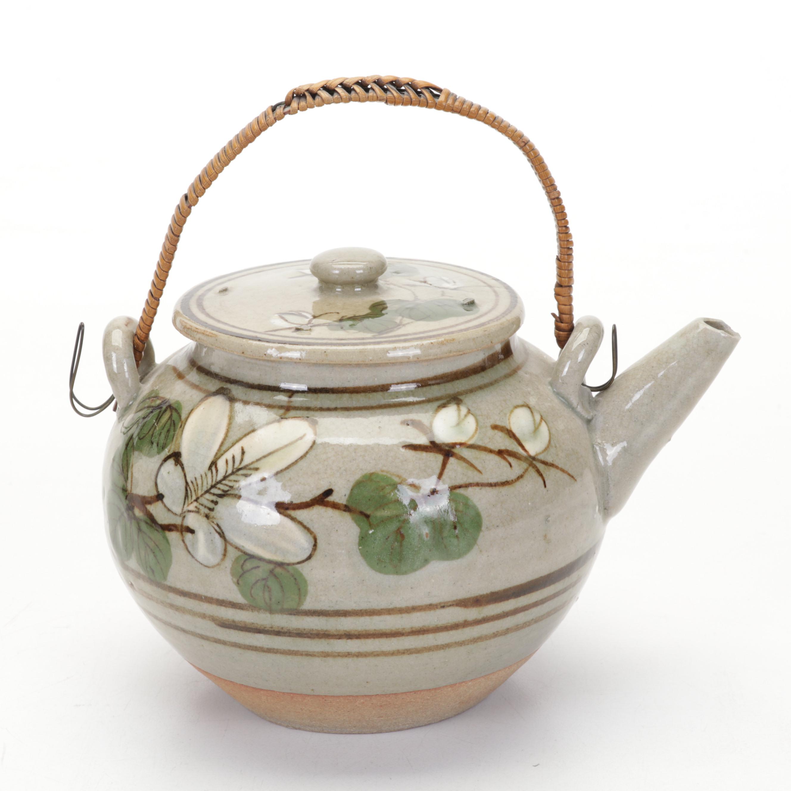 Brad Schwieger Studio Earthenware Centerpiece Bowl With Hand-Painted Teapot
