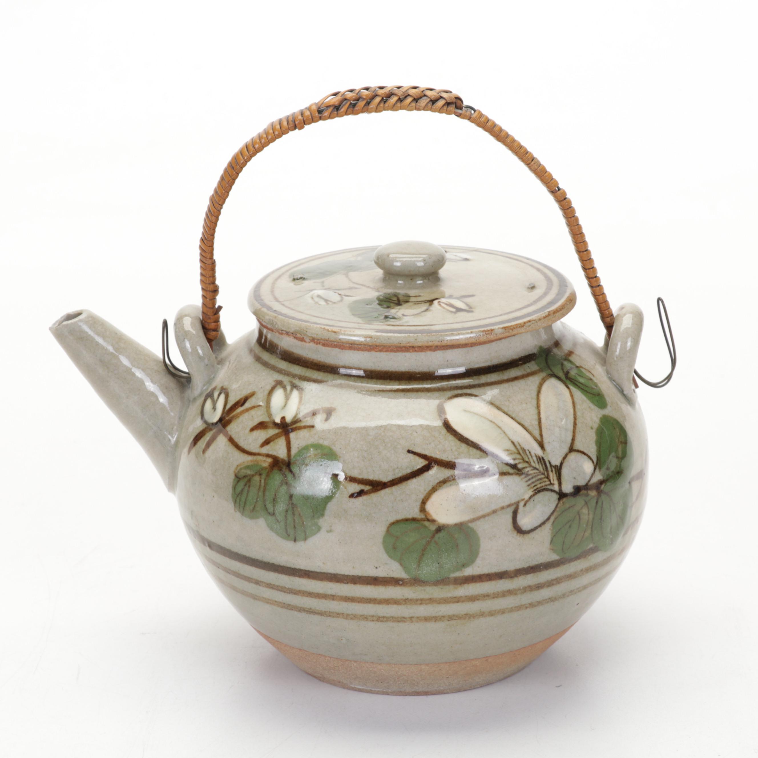 Brad Schwieger Studio Earthenware Centerpiece Bowl With Hand-Painted Teapot