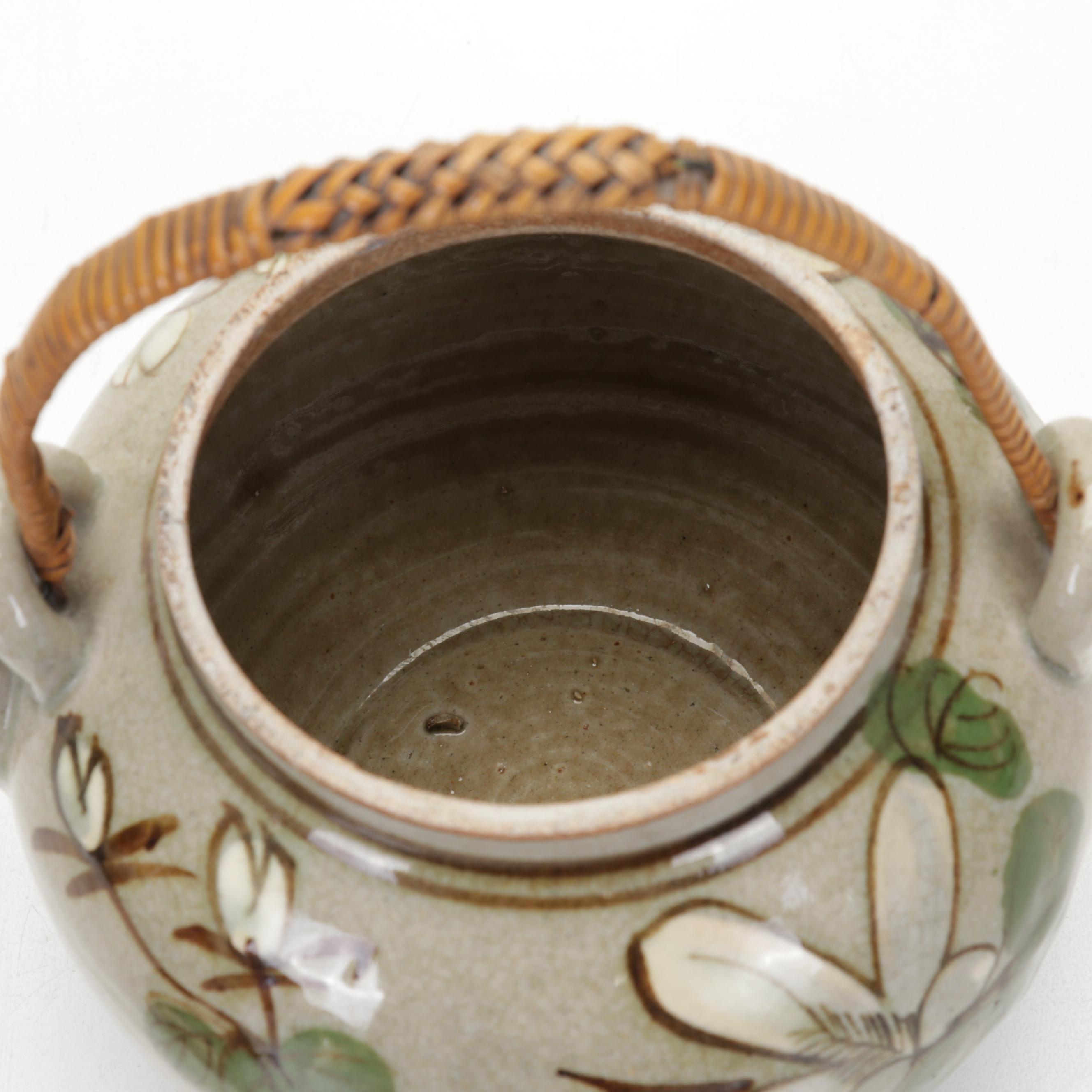 Brad Schwieger Studio Earthenware Centerpiece Bowl With Hand-Painted Teapot