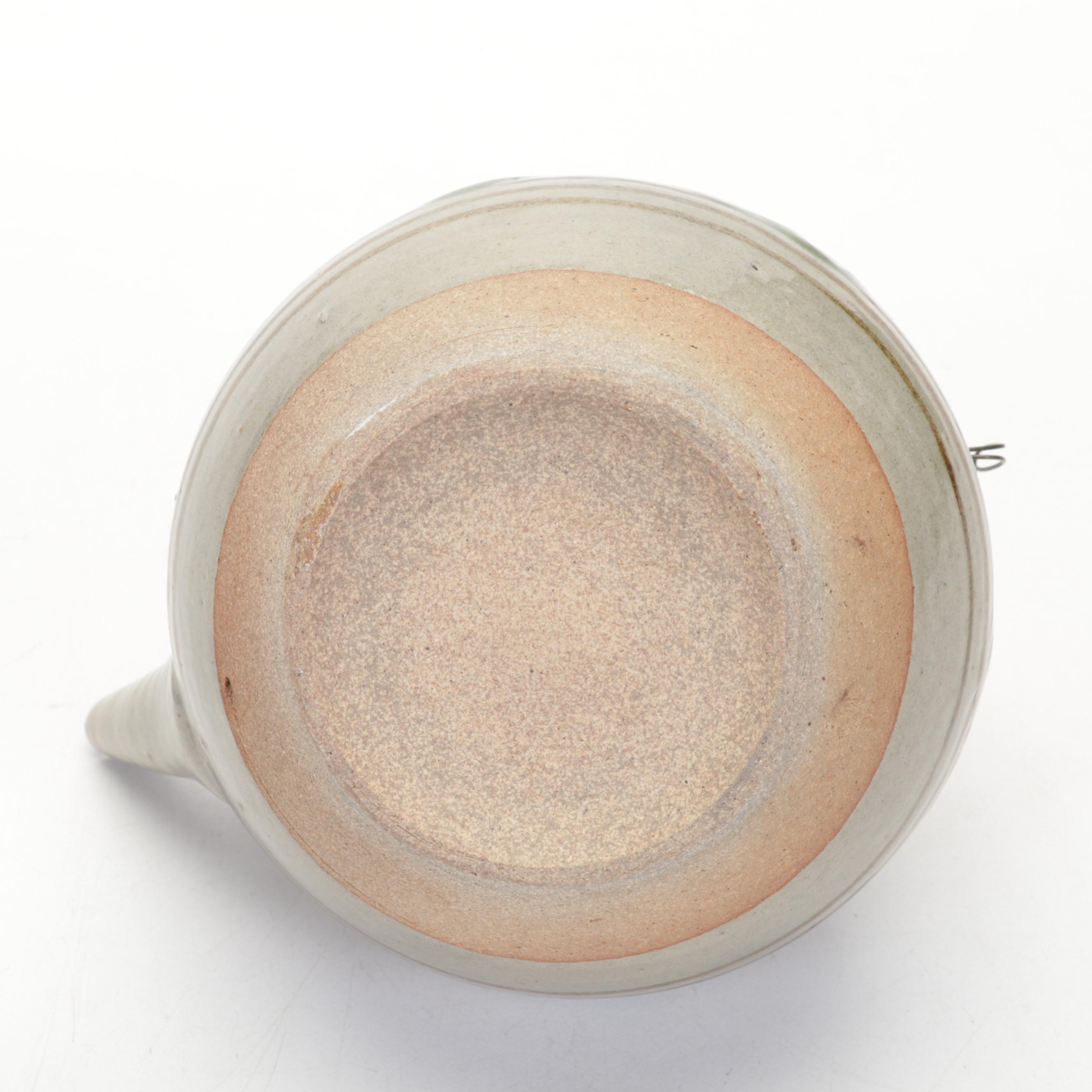 Brad Schwieger Studio Earthenware Centerpiece Bowl With Hand-Painted Teapot