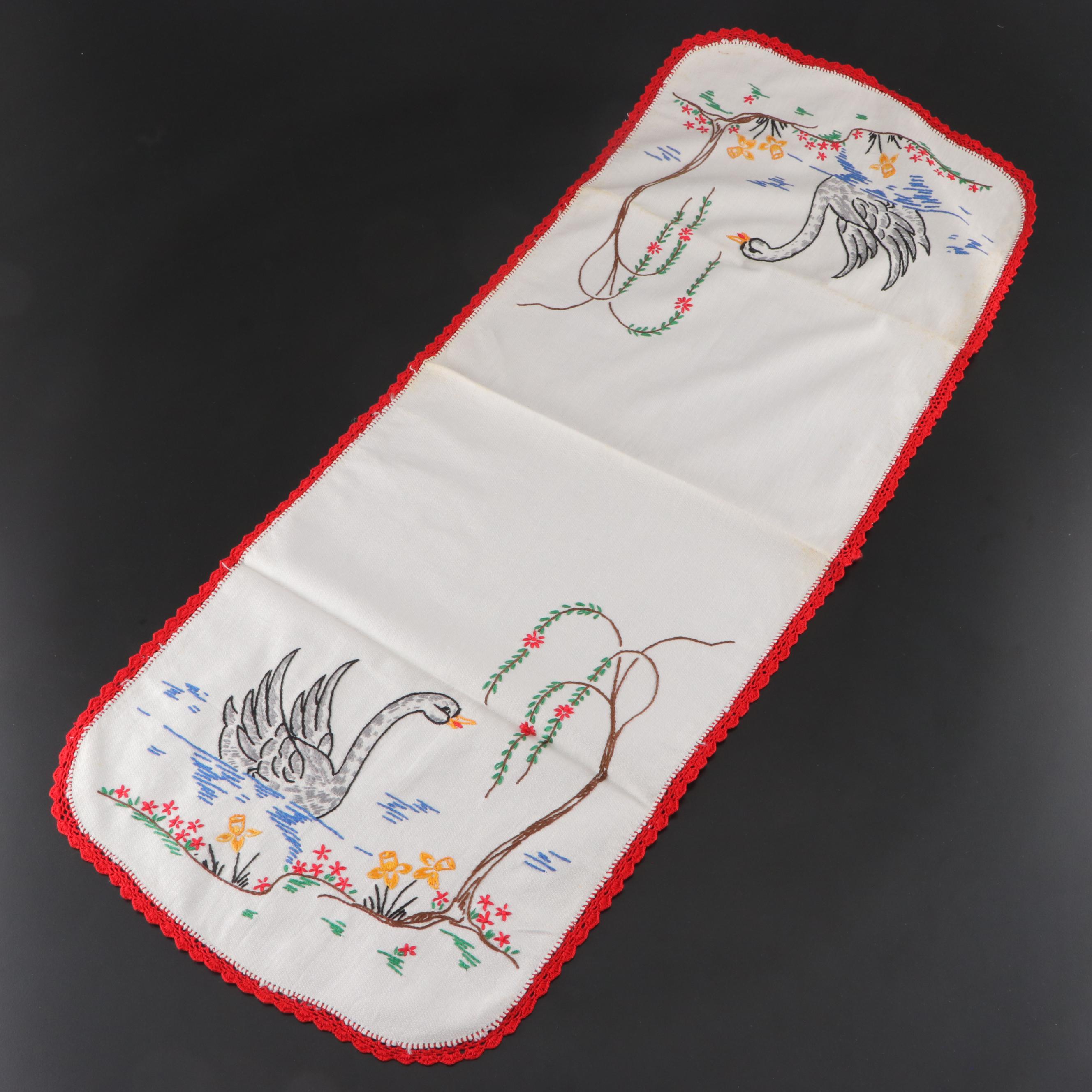 Embroidery and Lace Embellished Table Linens, Mid-20th Century