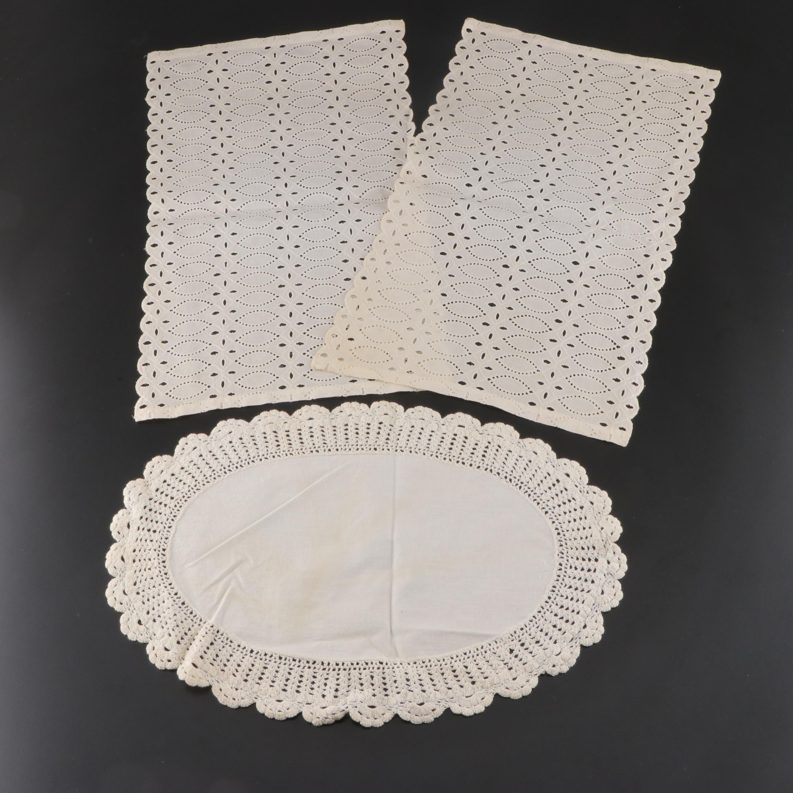Embroidery and Lace Embellished Table Linens, Mid-20th Century