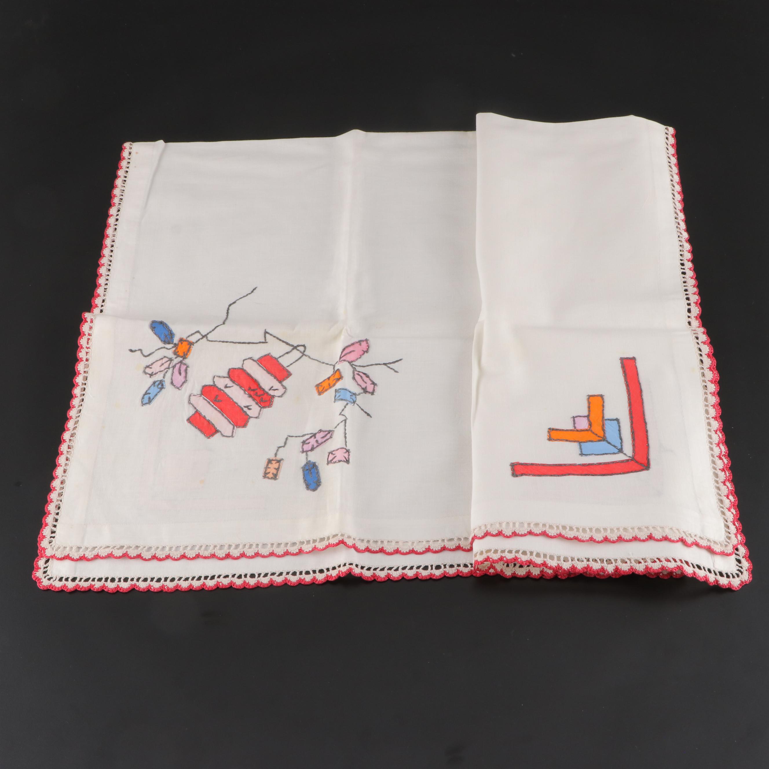 Embroidery and Lace Embellished Table Linens, Mid-20th Century